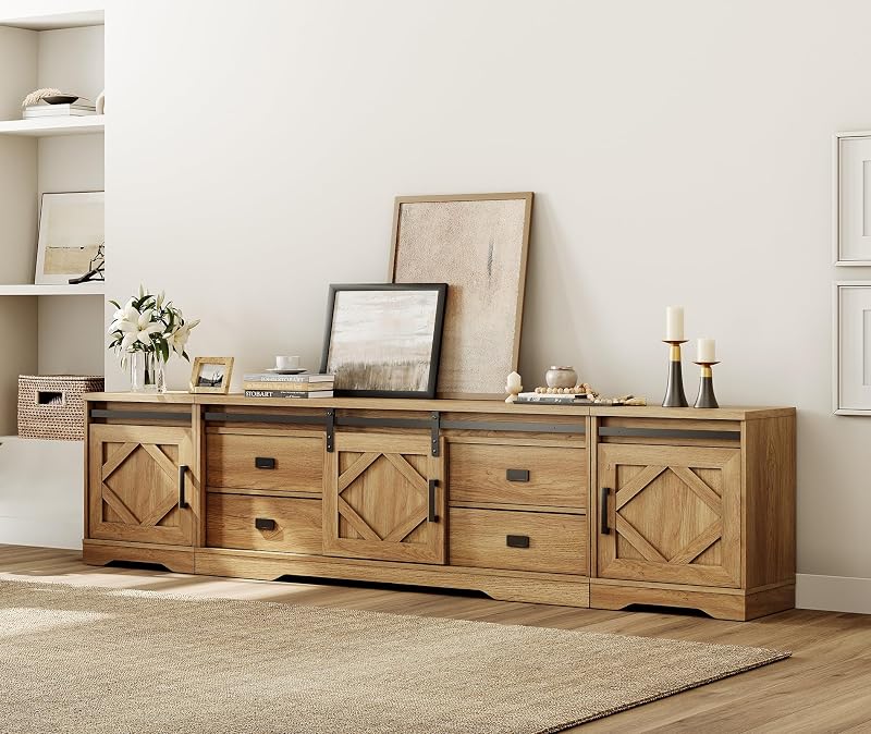 WAMPAT 98.5 inch Wide Large Farmhouse TV Stand w/Drawers & Storage Cabinet image 5
