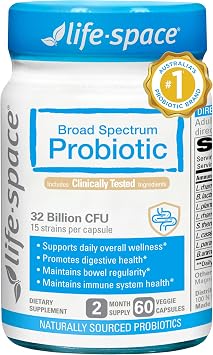Life-Space Broad Spectrum Probiotic, Gut & Immune & Mental Health, 60 Caps