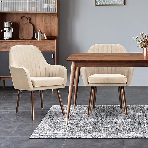 Miniatura 22 de Giantex - Butacas tapizadas con patas de madera de caucho, asiento de esponja gruesa, almohadillas antideslizantes, tela de lino, cómodas sillas de