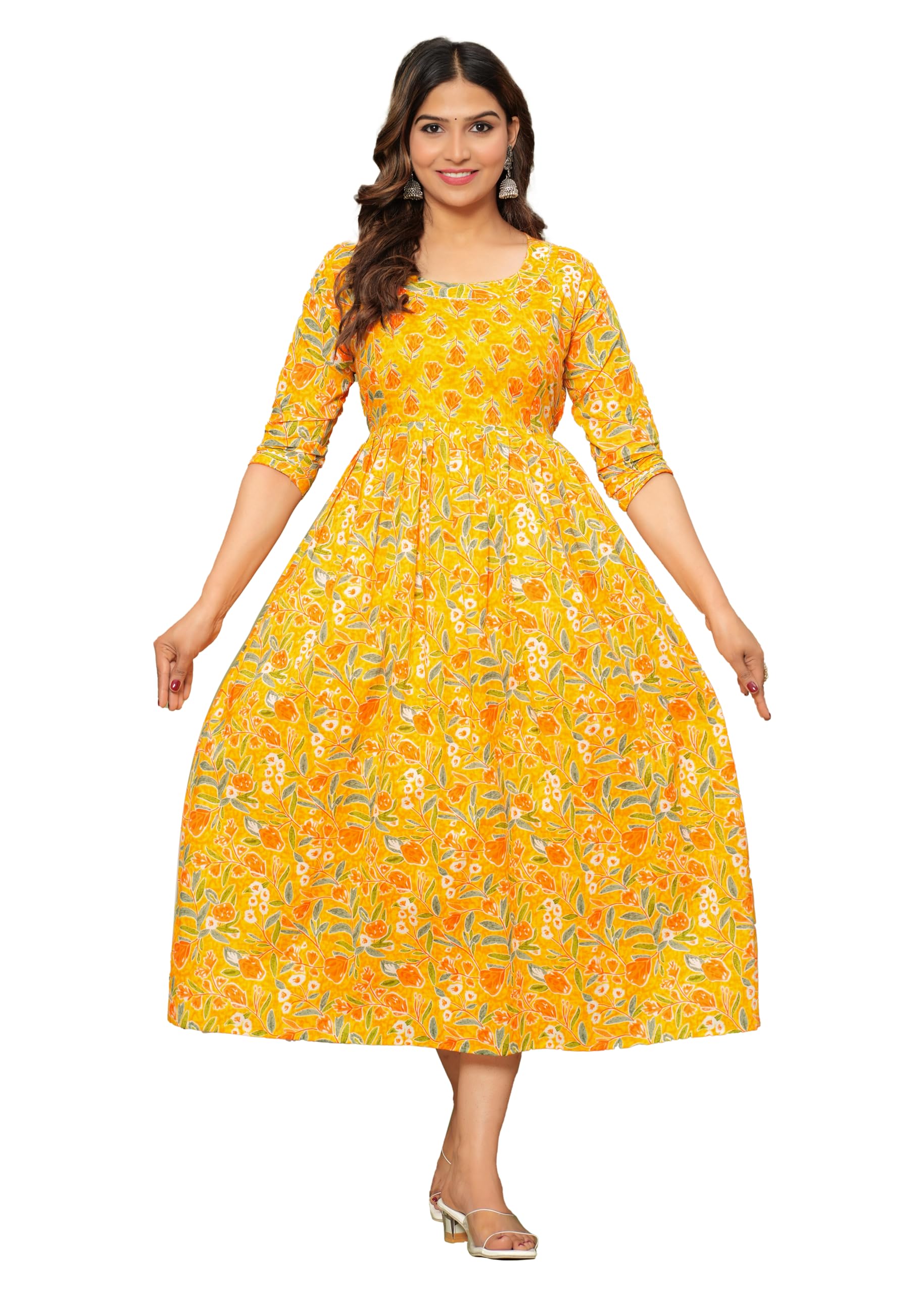 Women's Pure Cotton Printed Both Side Invisible Vertical Zipper Feeding Kurti | All Over Print Maternity Gown Feeding Dress