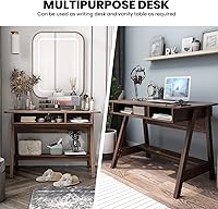 Vista 5 de Tangkula Escritorio de mediados de siglo con cubos de almacenamiento y compartimento oculto, escritorio de computadora, mesa de tocador