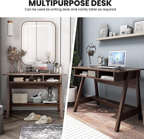 Miniatura 5 de Tangkula Escritorio de mediados de siglo con cubos de almacenamiento y compartimento oculto, escritorio de computadora, mesa de tocador