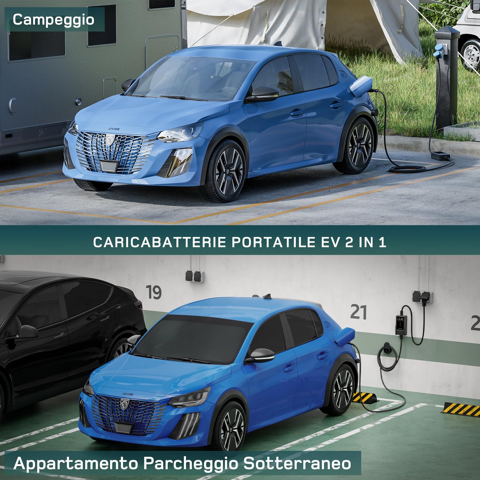 dé Cavo Ricarica Auto Elettrica Tipo 2 Schuko 3,7kW 5,5m [0,85m+4,65m, 6A-16A] Colonnina Ricarica Auto Elettrica con Supporto, con LCD Controllo Digitale Compatibile con Model Y, e208 e Altri EV/PHEV