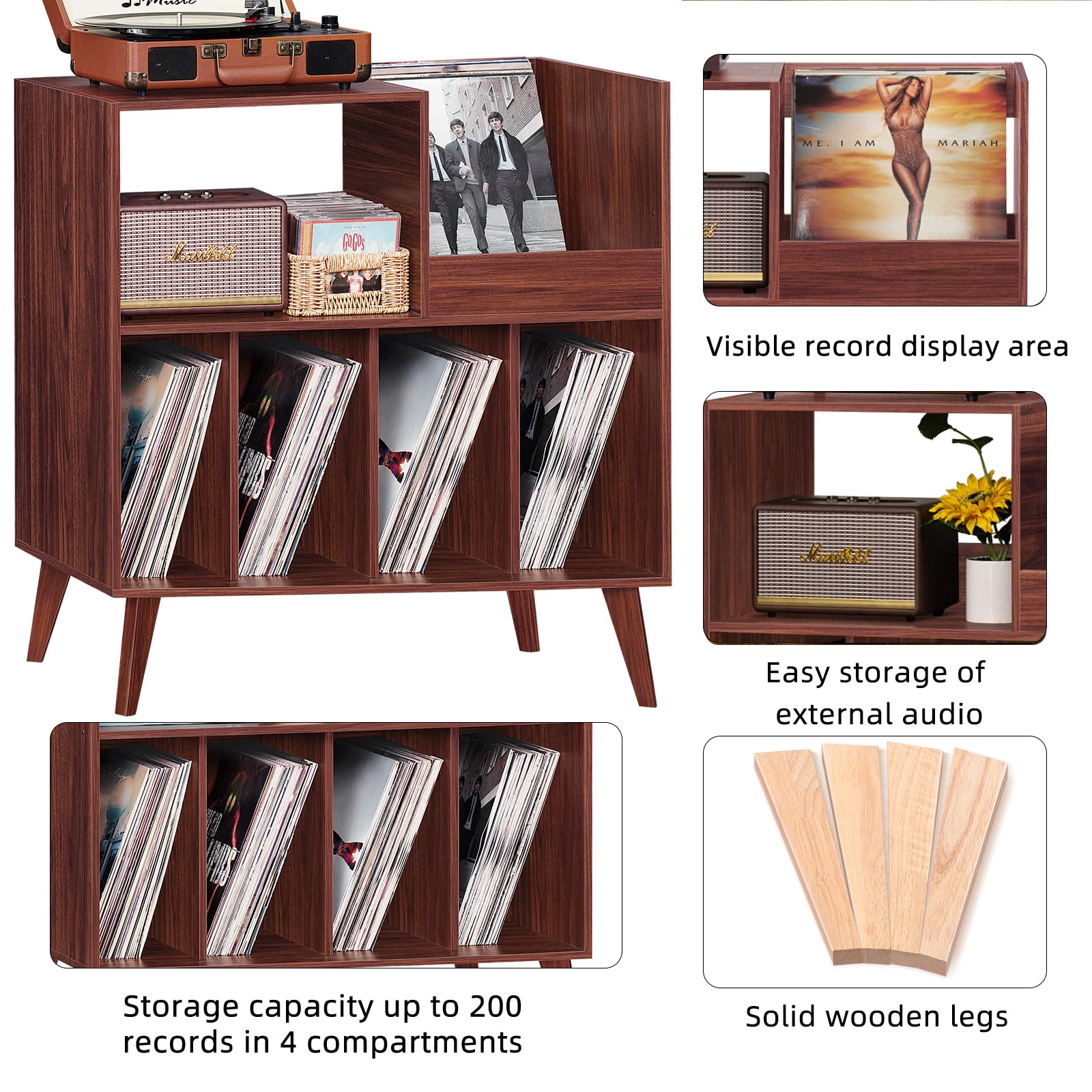 LELELINKY Large Record Player Stand, Turntable Stand with Storage