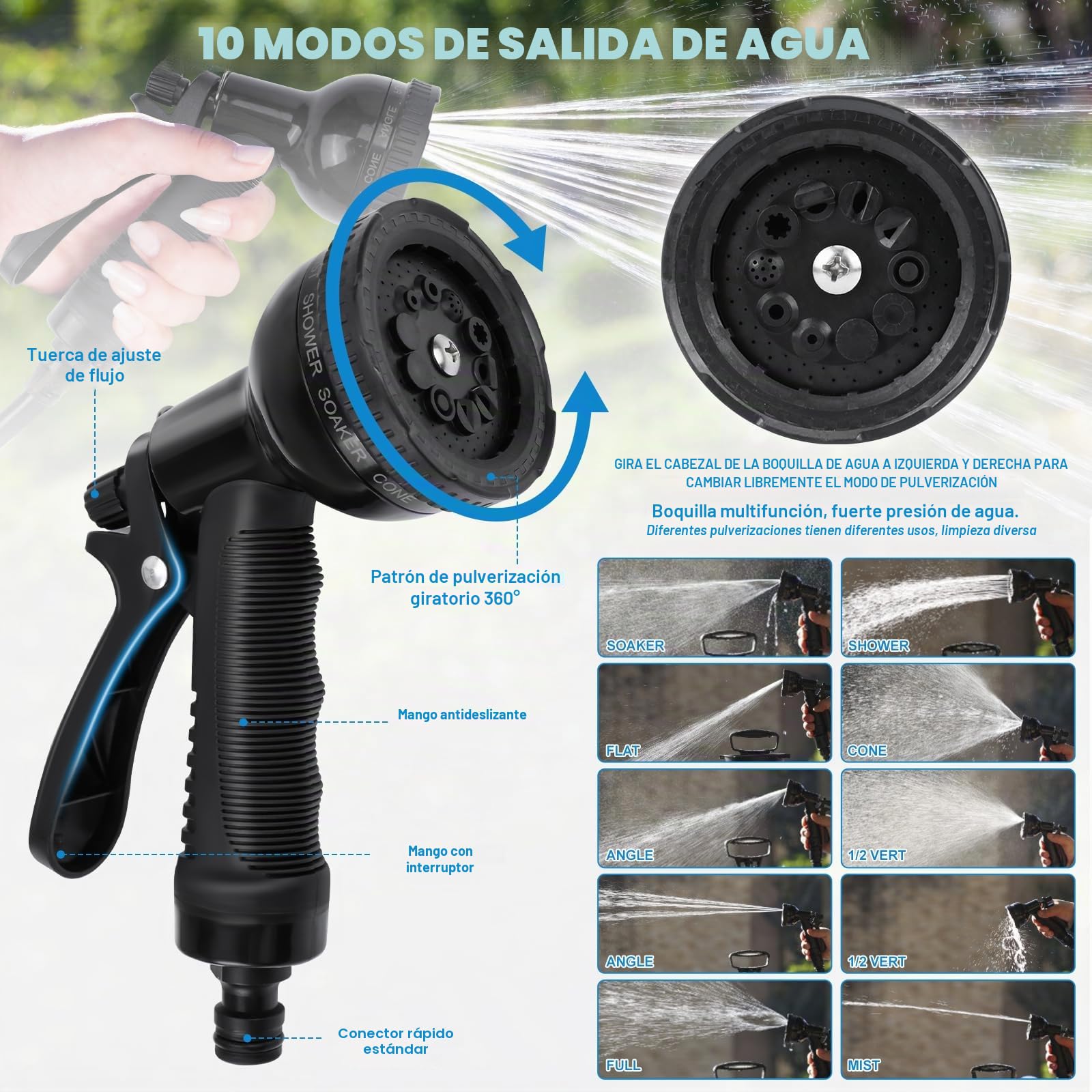 Roadtime Ducha Portátil de Camping de 5L, Bolsa de Ducha de Presión Manual, 10 Modos de Pulverización, Kits de Enjuague a Presión con Manguera de 3m, Pulverizador de Presión de Acción de Bomba para