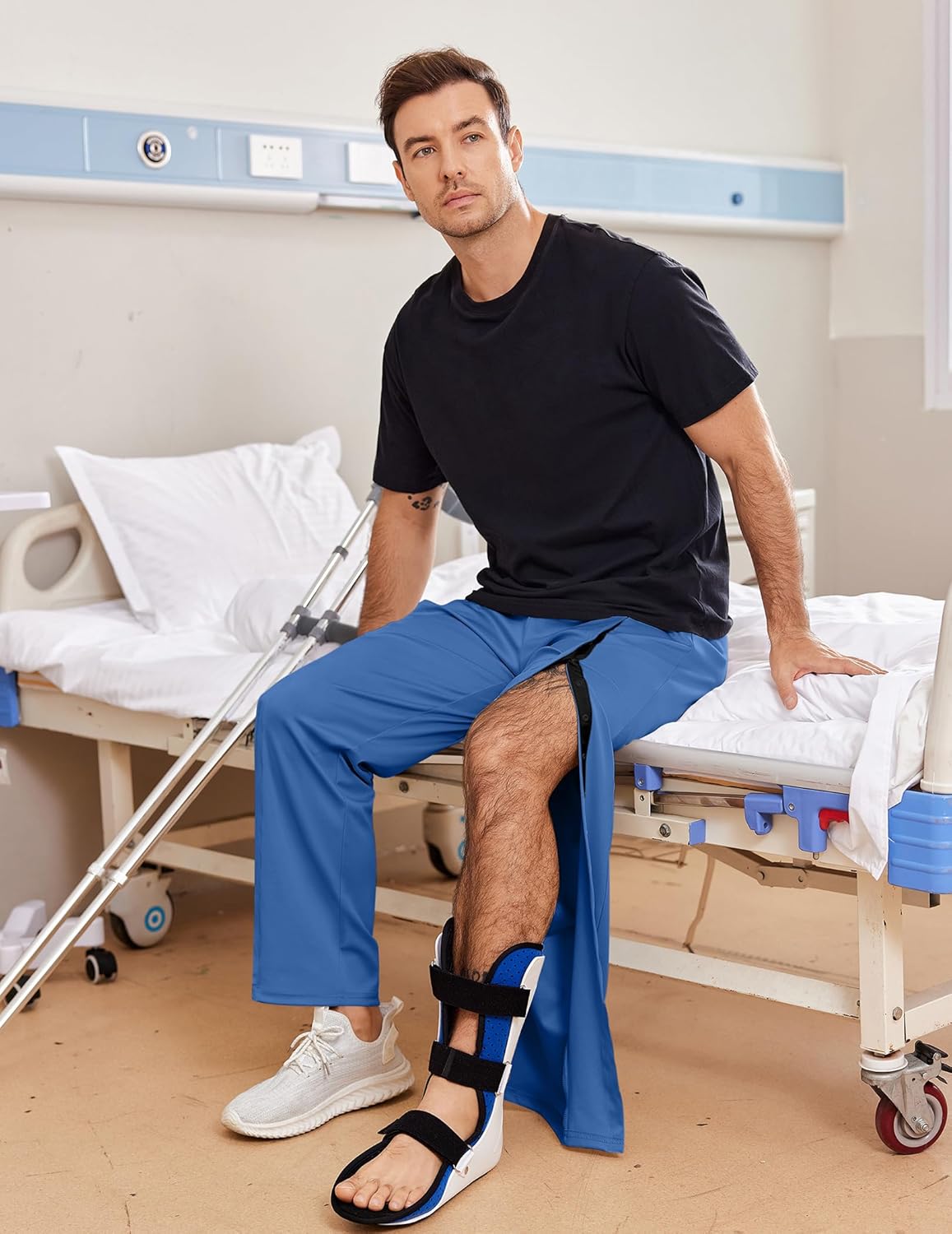 Deyeek Tear Away Pants for Men Open Bottom Side Snap On Sweatpants Baggy Post Knee Hip Leg Surgery Recovery Pant with Pockets - Image 3