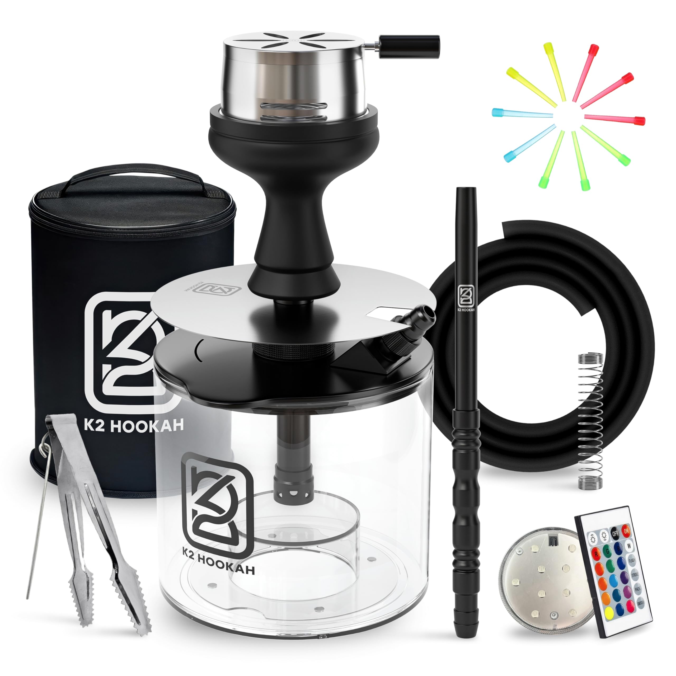 Portable Acrylic Hookah Set With Everything Charocal Holder HMD Tongs Accessories Shisha Bowl NOVA -BLACK