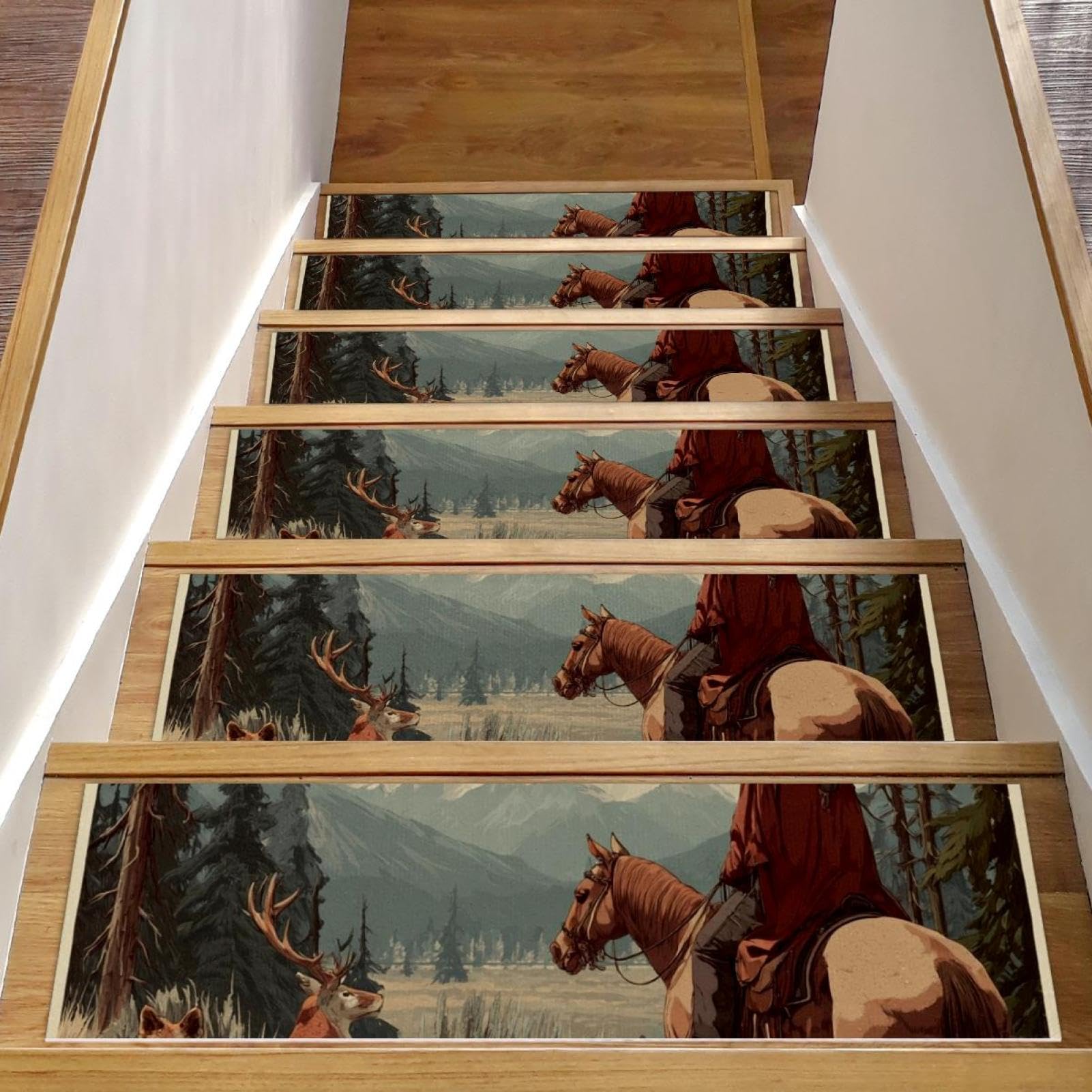 Tapis d'escalier antidérapant style western rétro en velours 76x20 cm