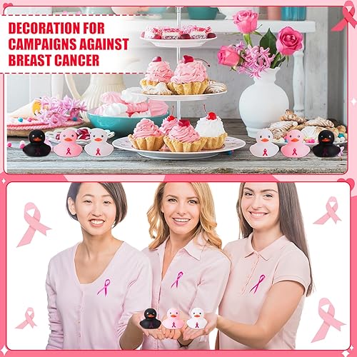 Miniatura 5 de Libima 100 piezas de cinta rosa de goma de pato para el cáncer de mama de 1.9 pulgadas, mini patos, esperanza, fortaleza, coraje, patos, patos
