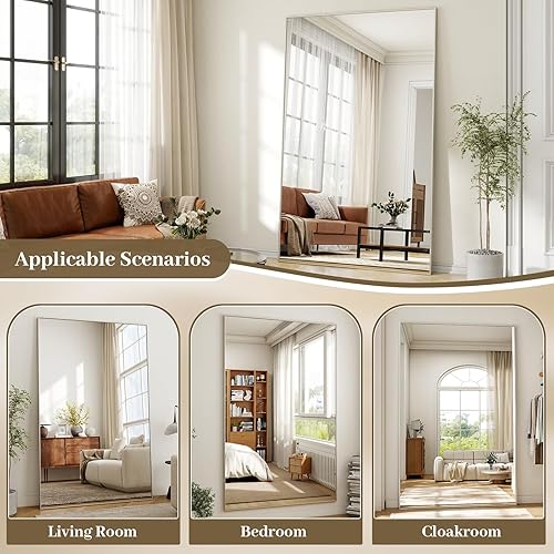 Vista 15 de Espejo de longitud completa de 34 x 76 pulgadas con soporte, espejo rectangular grande para dormitorio, sala de estar o armario, montado en la pared