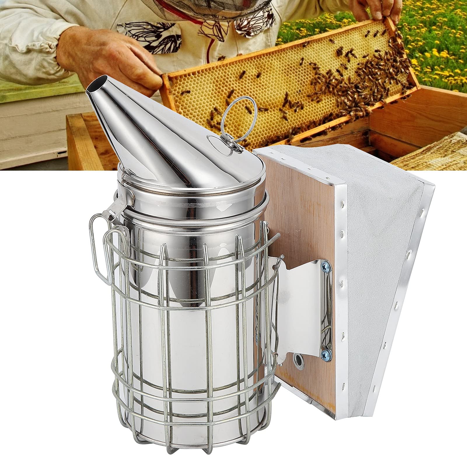 Bienenzucht-Zubehör-Set, Edelstahl-Bienenraucher Mit Hitzeschild, Handschuhen, Bürste, Drahteinbettung, Entdeckelungswerkzeug, Rahmenclip, Bienenstockwerkzeug. Perfekt Für Imker Aller Stufen