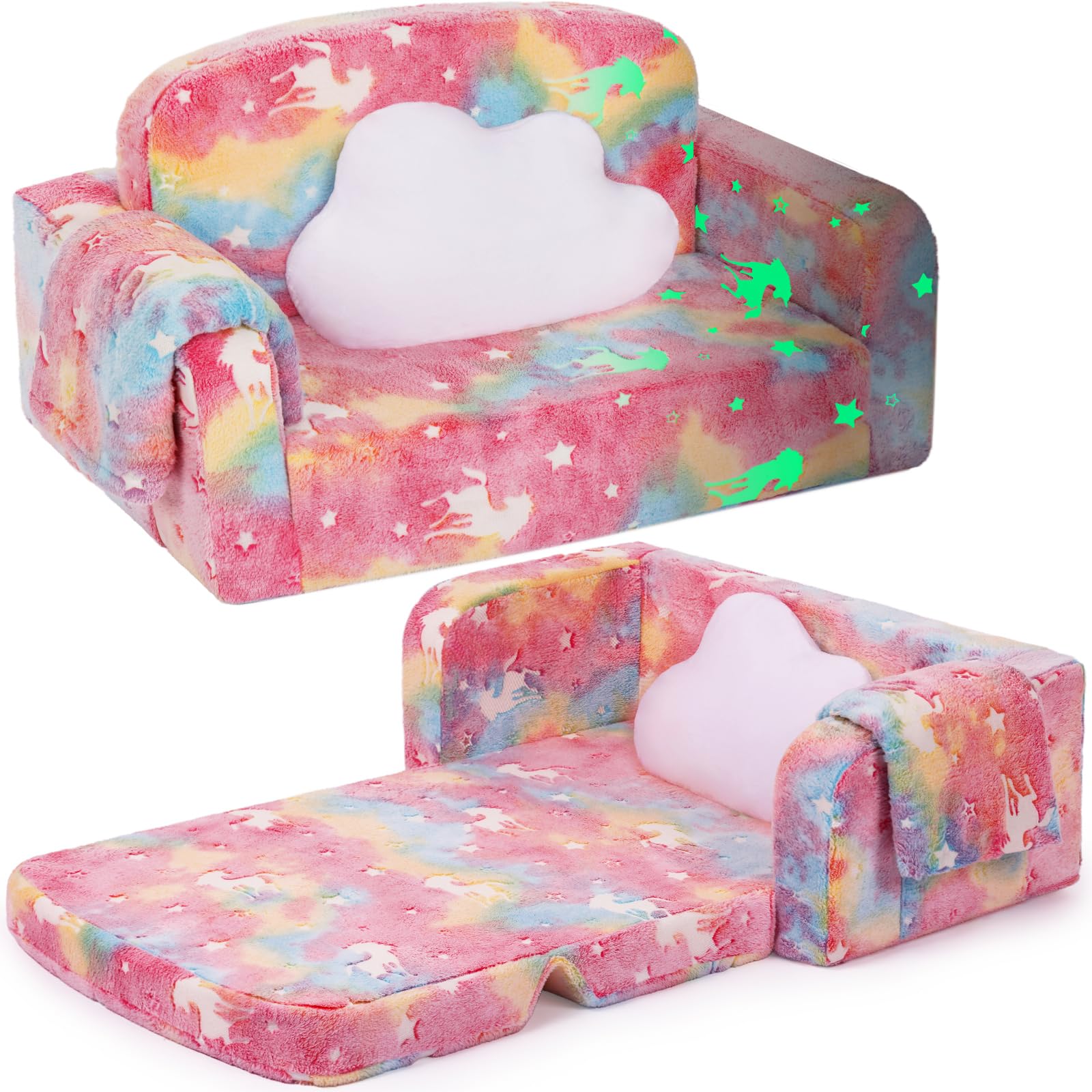 Extra Wide Kids Couch Kids Sofa Toddler Sofa Glow in The Dark 2-in-1 Soft Toddler Couch with Blanket