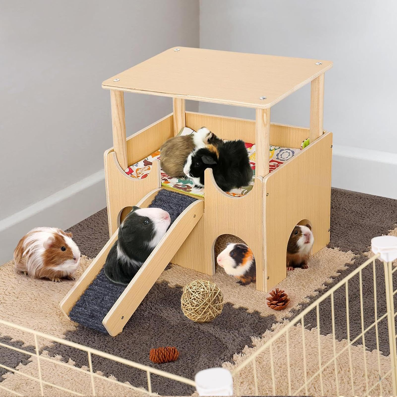 Casa di criceto in legno, Canca Chinchilla Giochi di criceto a doppio | Arredamento habitat con , per gabbia di criceto per conigli, furetti, gerbilli e altri piccoli anima