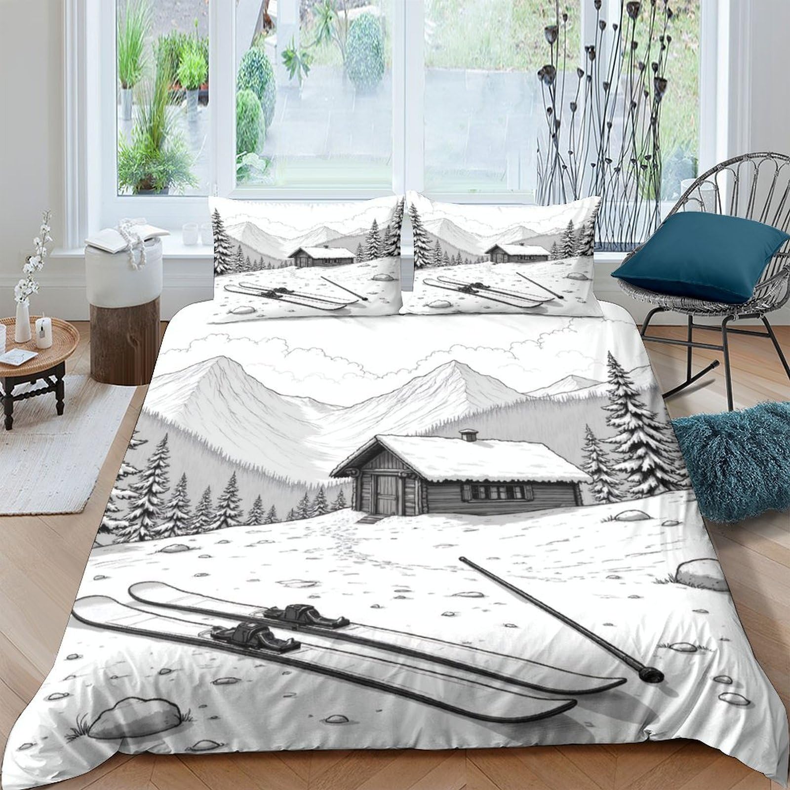 Ctjqhvkz Style-8 3D Printed Winter Mountain Cabin Fitted Sheet Microfiber Ski Landscape Mattress Cover For Bedroom Dorm Decor Single（135X200cm）