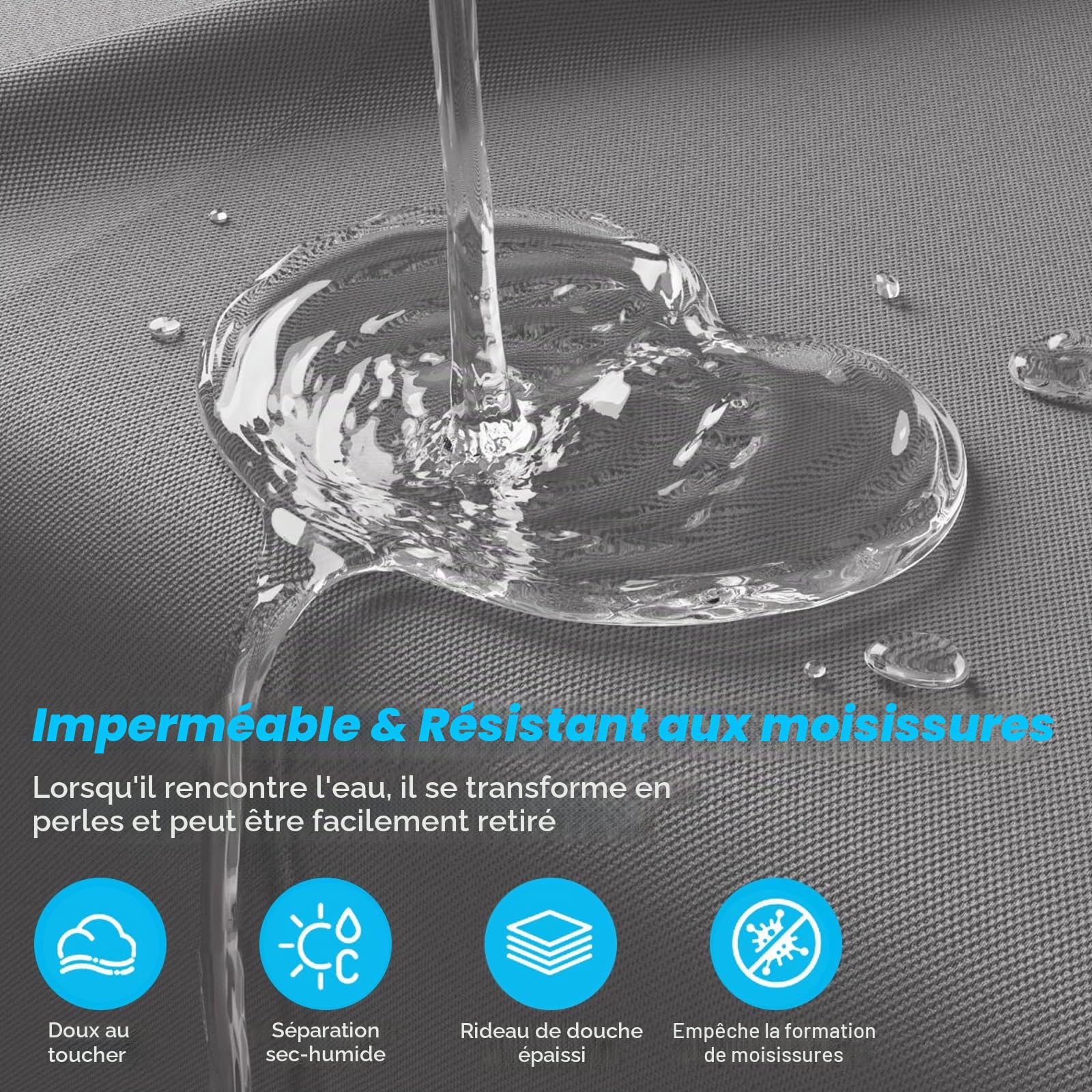 Tringle à rideau de douche pliable avec ventouse, sans perçage, étanche, montage mural, en forme de L/U, pour coin / baignoire (noir, 5 segments)