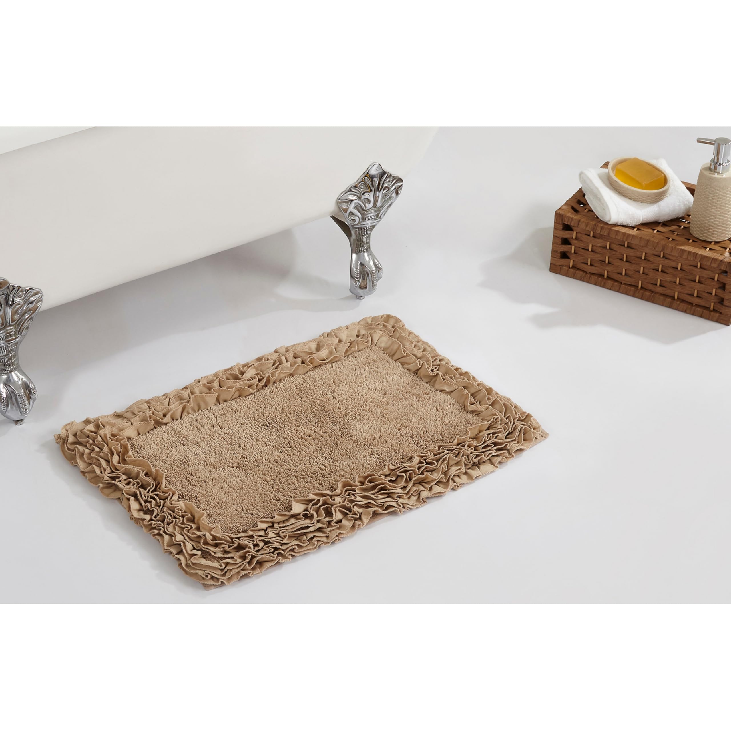 Better Trends 2 Piece Bathmat Set 100% Cotton Water Absorbent, Non-Slip Bath Rug Extra Soft Tufted Washable Mat for Bathroom, Kitchen, Home (17”x24”|24”x40”) Beige Shaggy Border Collection
