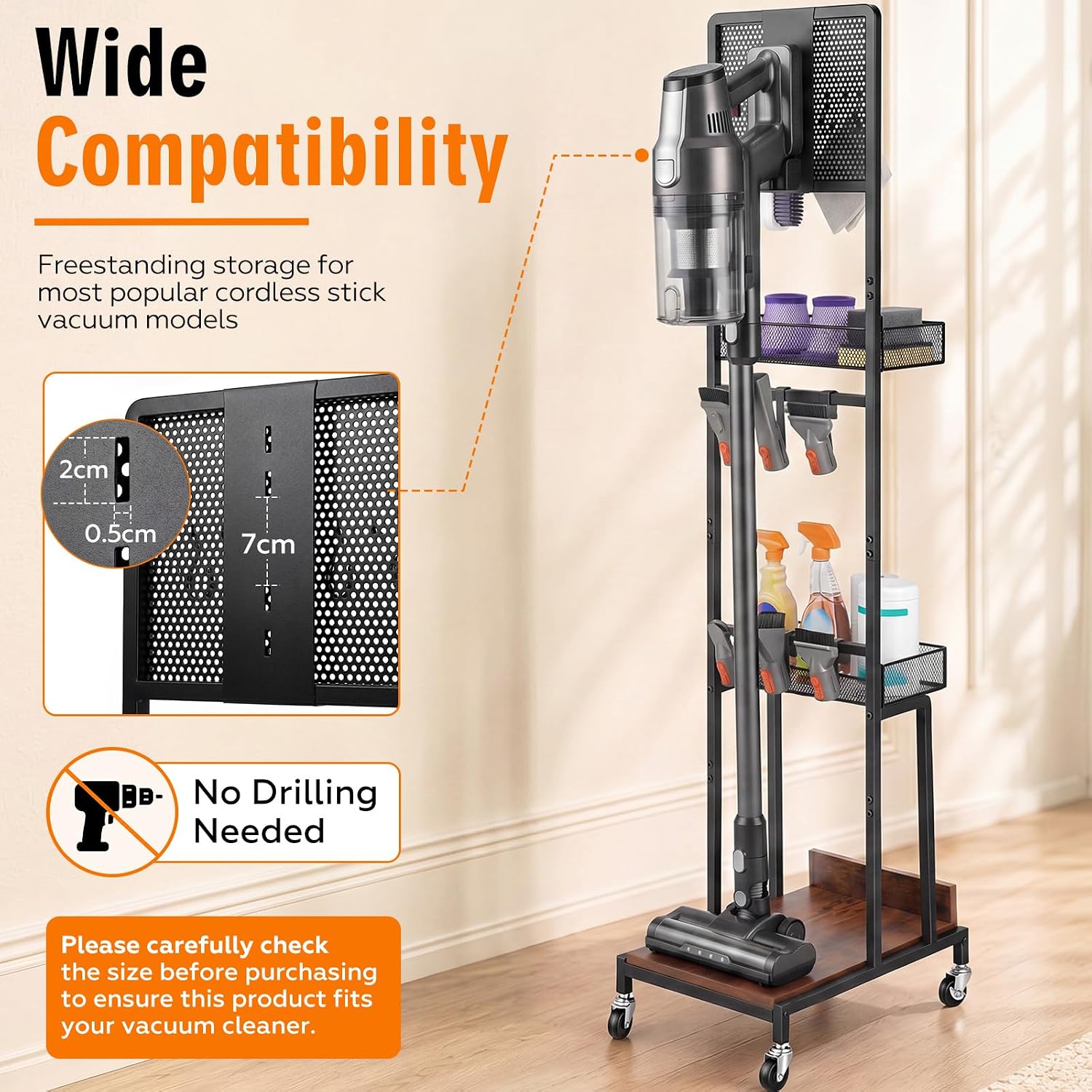 Chumia Vacuum Stand for Multiple Handheld Models, Metal Storage Bracket with 10 Hooks Floor Docking Station Vacuum Standing Dock with Accessory Holder