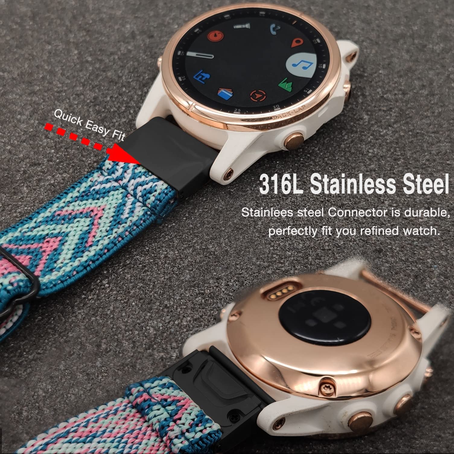 YOOSIDE Nylonowy, elastyczny pasek do zegarka Garmin Fenix 8 43 mm / Epix Pro 42 mm / Fenix 7S / 6S / 5S, Quick Fit miękki pasek do zegarka Approach S70 42 mm