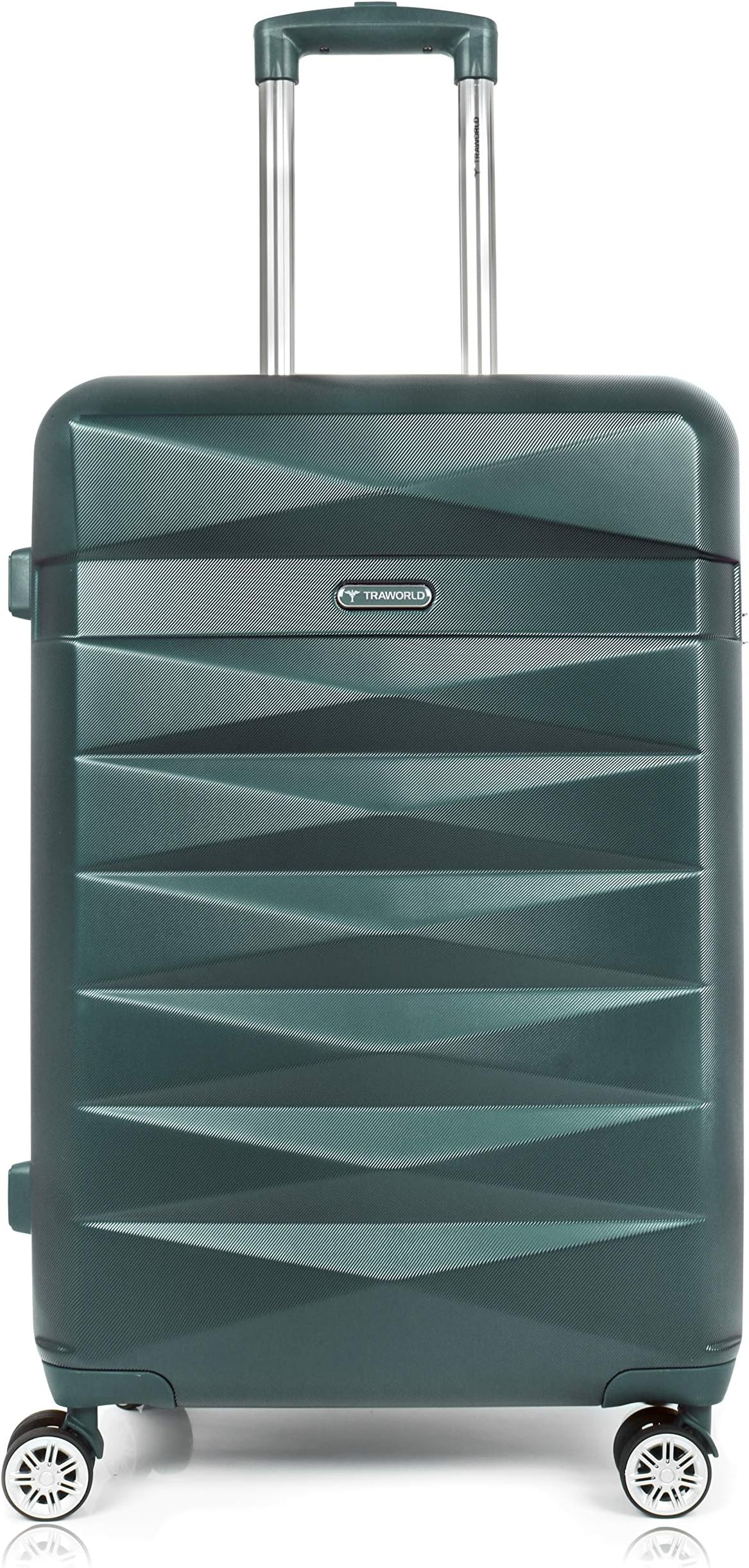 Traworld Robust Premium ABS Polycarbonate 24 Inch / 60.9 cm Olive Hardside 8 Wheels Spinner Check-in Travel Trolley Luggage Suitcase with TSA Lock