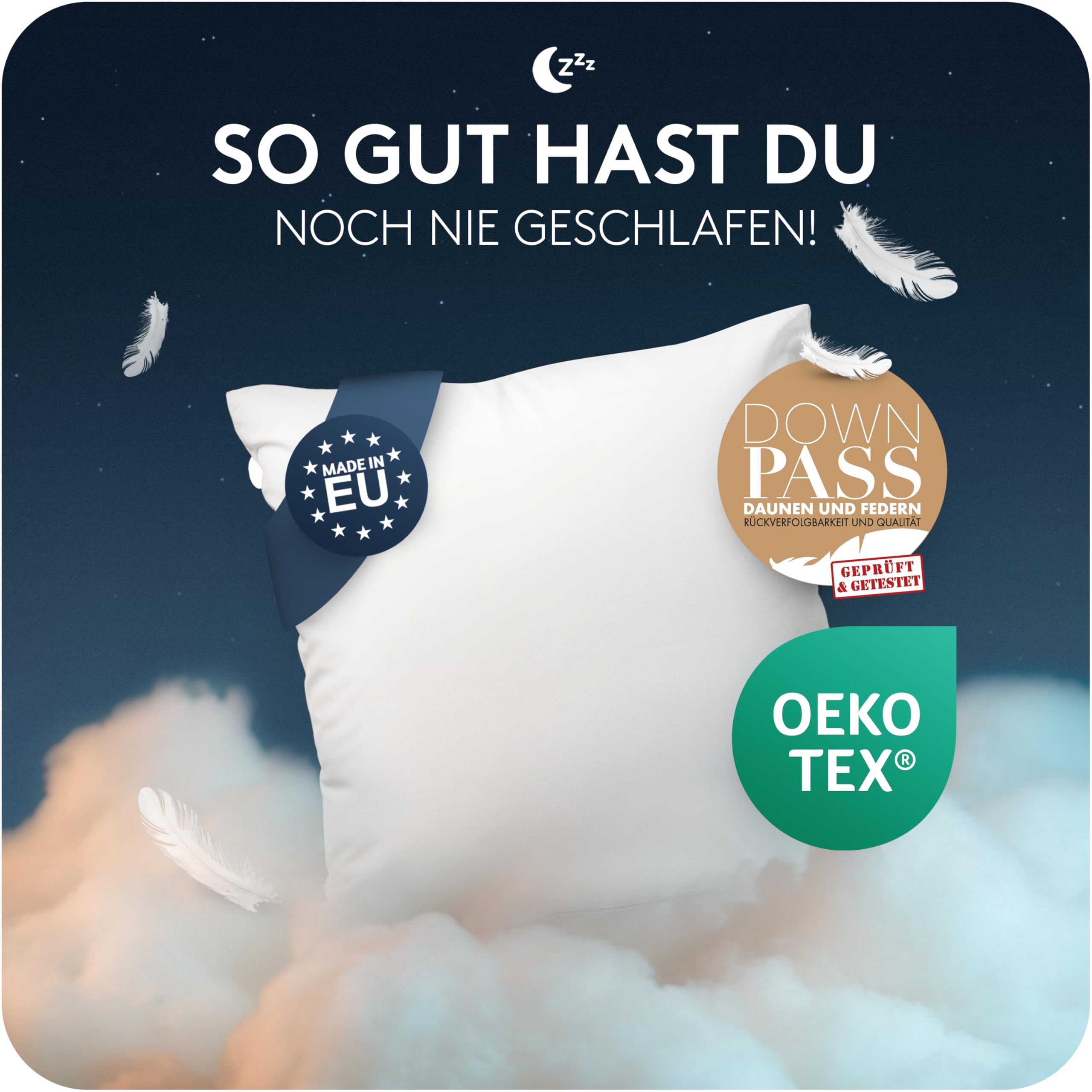CALMONT 3-Kammer Daunenkissen 80x80 I flauschig & Allergiker geeignet I Langlebig & Atmungsaktives Bettkissen I Federkopfkissen I Federkissen 80 x 80 cm Kopfkissen Daunen