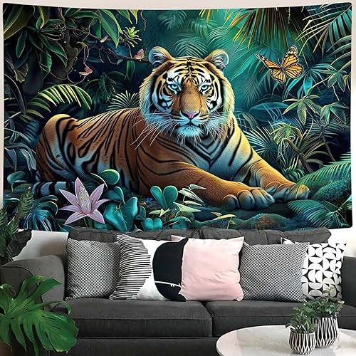 Miniatura 8 de MERCHR Tapiz de bosque natural, tapiz para colgar en la pared, diseño de animales de tigre, paisaje, paisaje, para dormitorio, sala de estar,