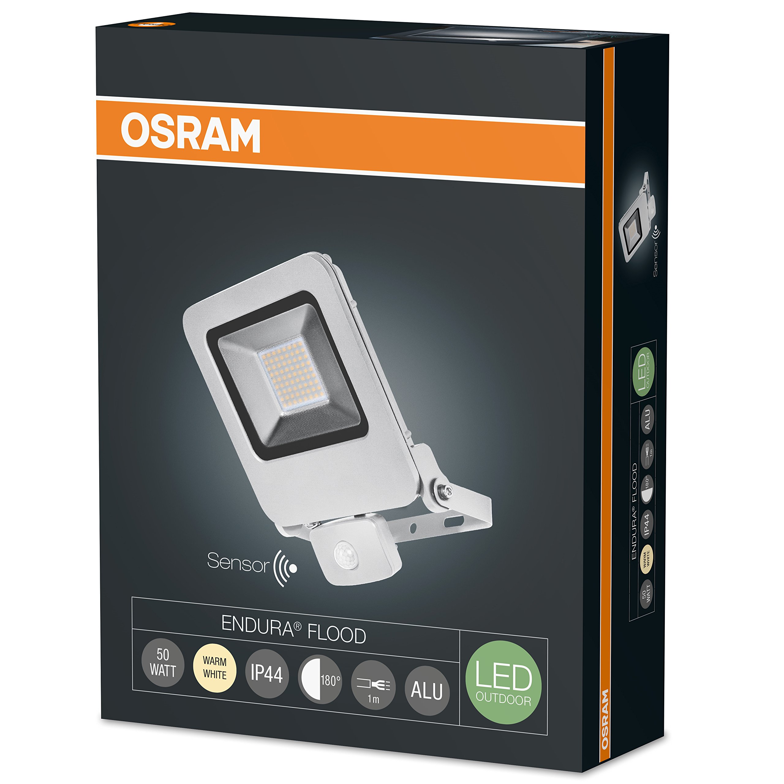 Osram LED Endura Flood Sensor Fluter, für Außenanwendungen, integrierter Bewegungssensor, Warmweiß, 257, 0 mm x 201, 0 mm x 63, 0 mm