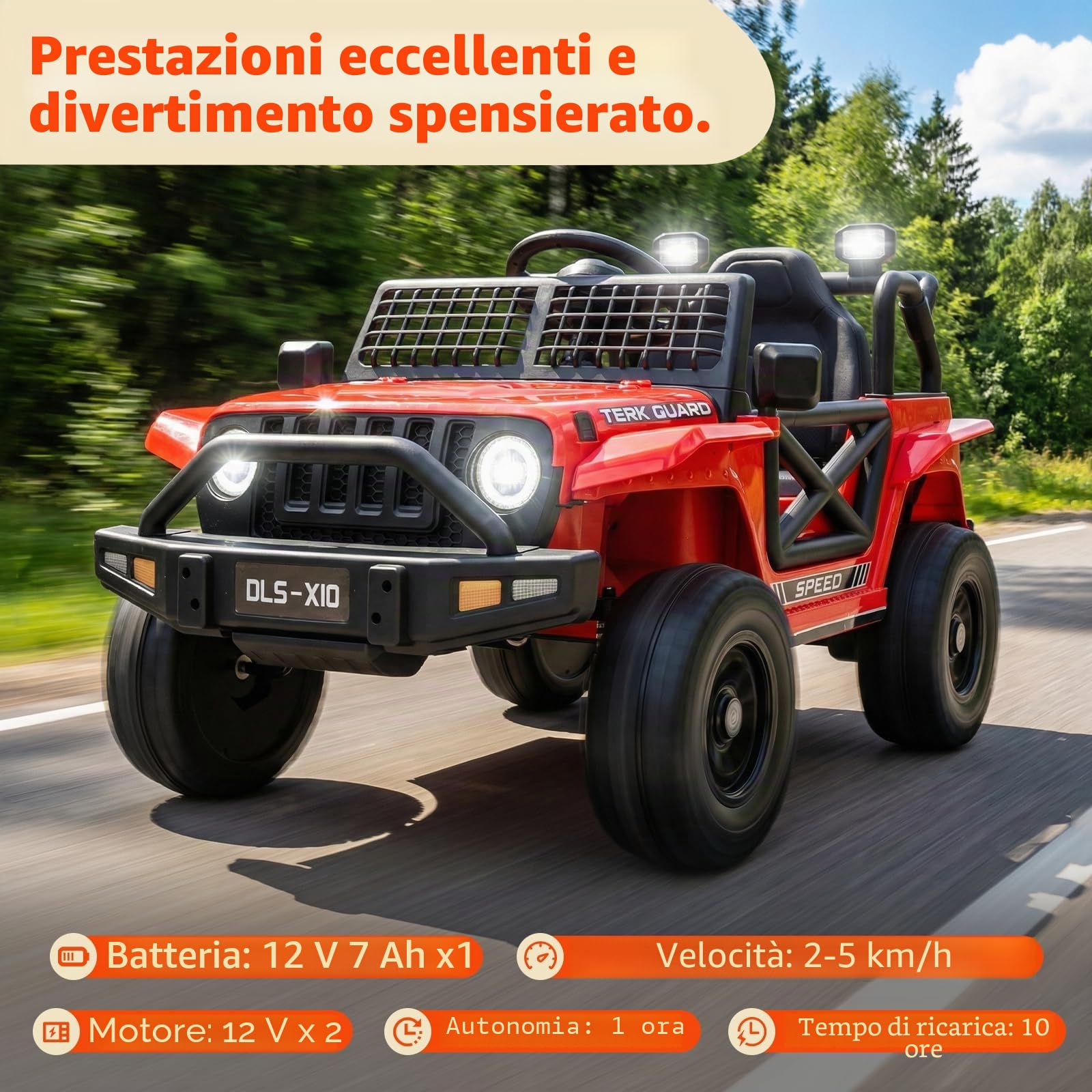 MAMIZO Auto Macchina Elettrica per Bambini 12V 7Ah, Jeep Elettrica Bambini | con 2 Motore 12V, Telecomando 2.4G, Velocità regolabile, LED, Musica, Ammortizzatori, Partenza lenta,max 30Kg, 3-8 anni,Rosso