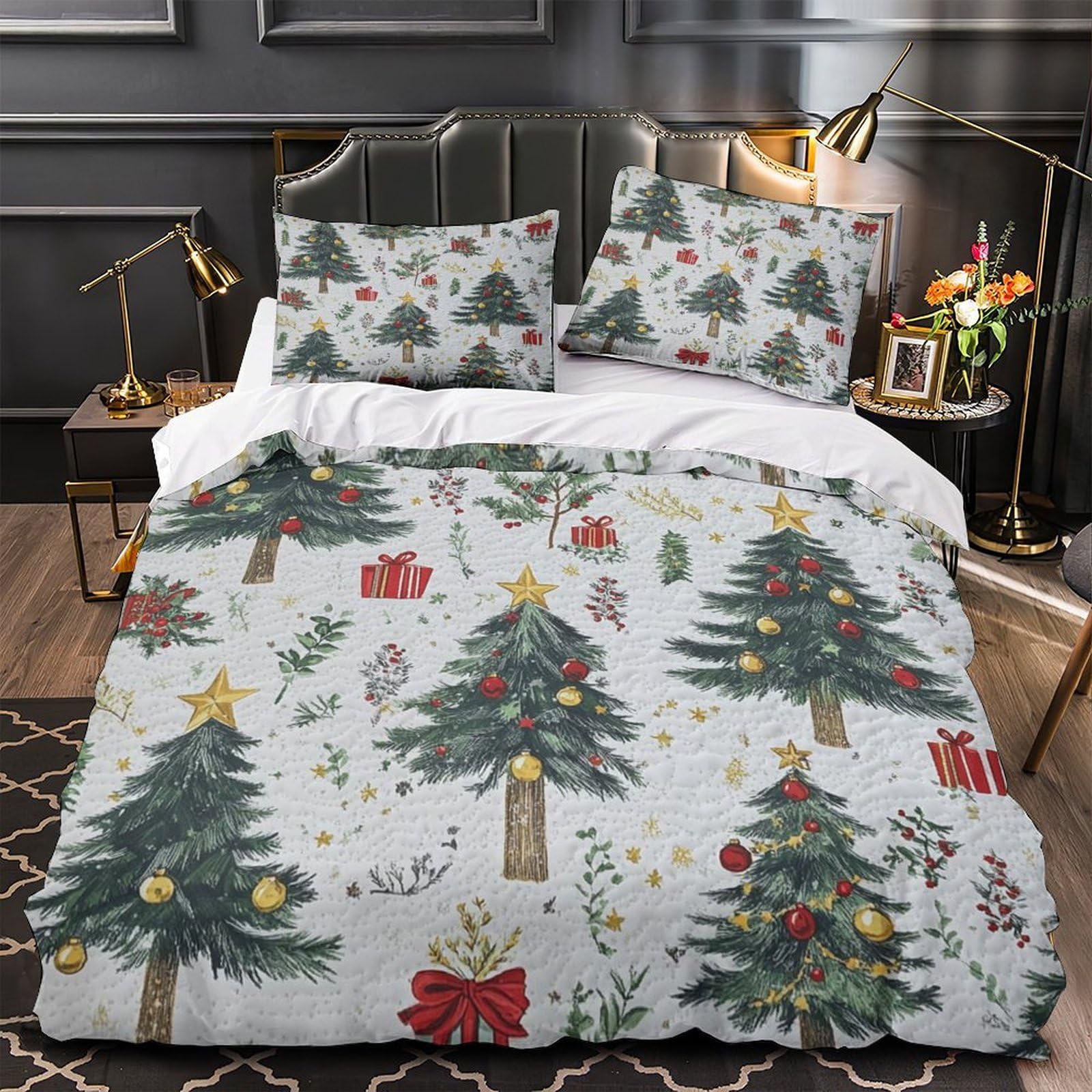 Sapins de Noël parure de lit 135x200cm avec housse de couette zippée pour lit simple ado