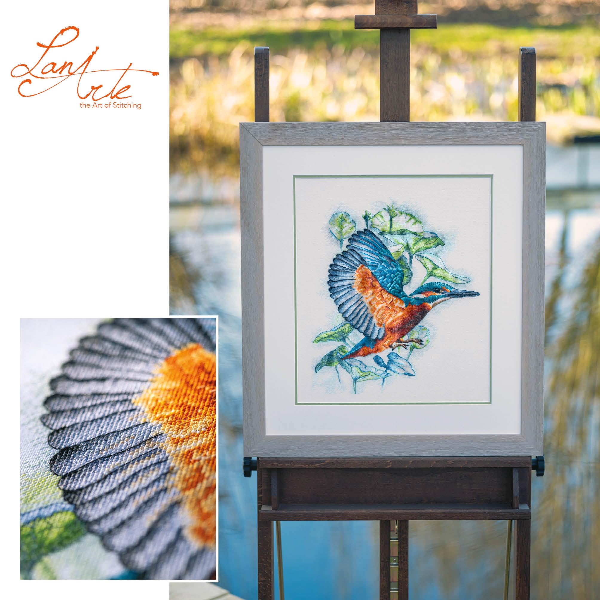 Lanarte Kreuzstich Stickpackungen Gezählter Kreuzstichbilder Set EISVOGEL Wanddekoration Handarbeit Set für Erwachsene 33 x 41 cm DIY Deko Bastelset Handwerker Kreative Geschenkset