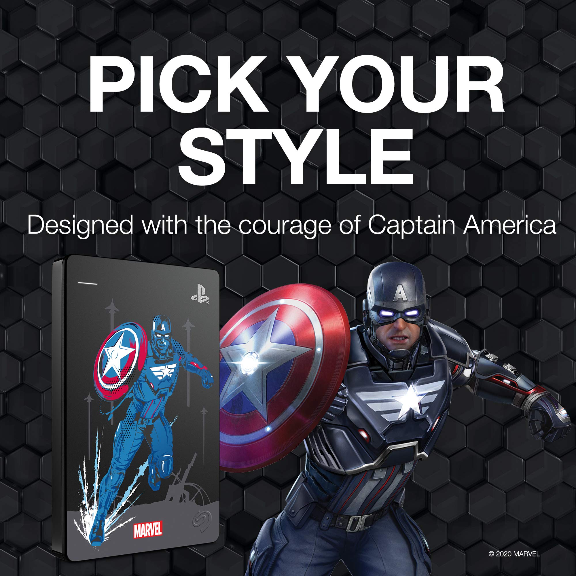 Seagate Game Drive for PS4, Marvel's Avengers Captain America, 2 TB - External Hard Drive, USB 3.0, compatible with PS4 and PS5 (STGD2000206)