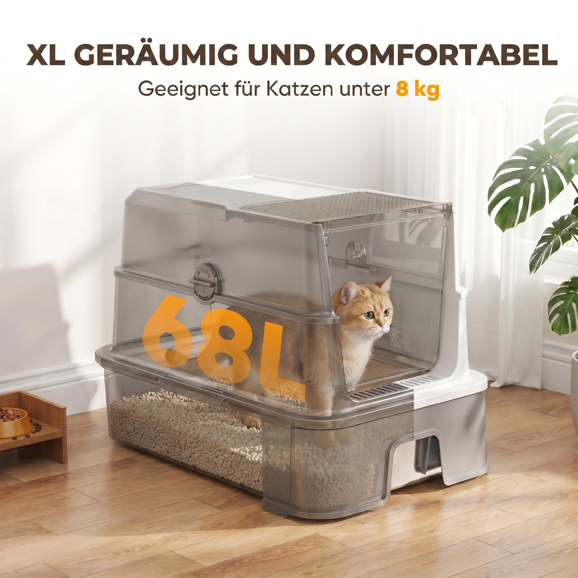 PawHut Katzentoilette aus Edelstahl mit Deckel Herausziehbare Wanne Grau