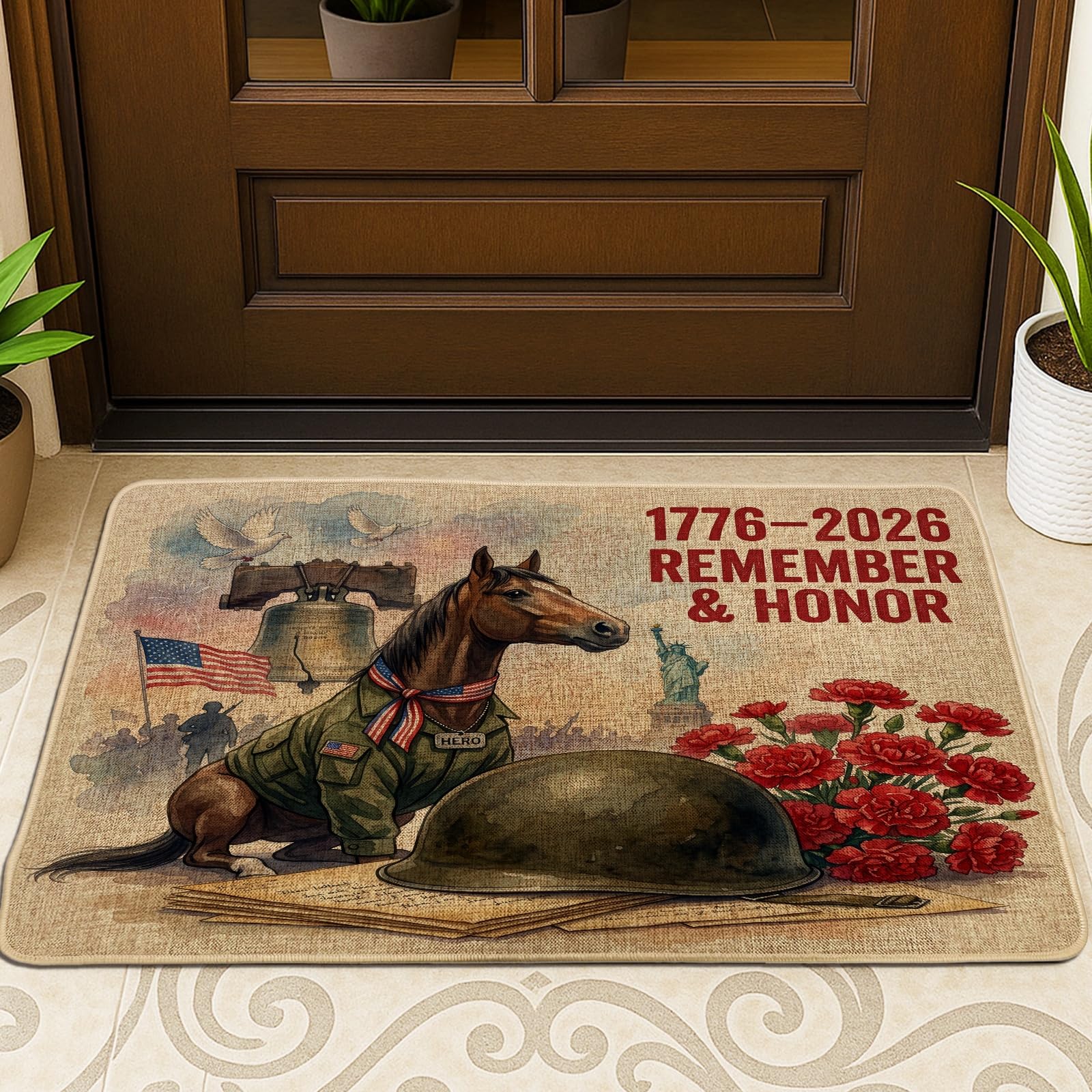 Paillasson d'extérieur ultra fin patriotique : tapis entrée intérieur 73,6 x 43,2 cm