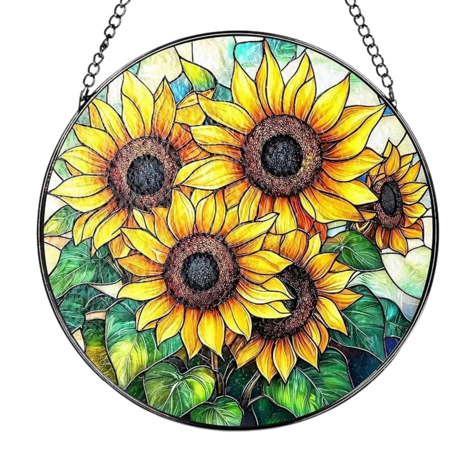 Stained Glass Sun Catchers for Windows,Sunflower Gifts with Bees & Butterflies,6.3 Inch Hanging Garden Ornaments for Home Decor,Christmas,Mother's Day,Birthday,Wall Art Decor Memorial Gifts