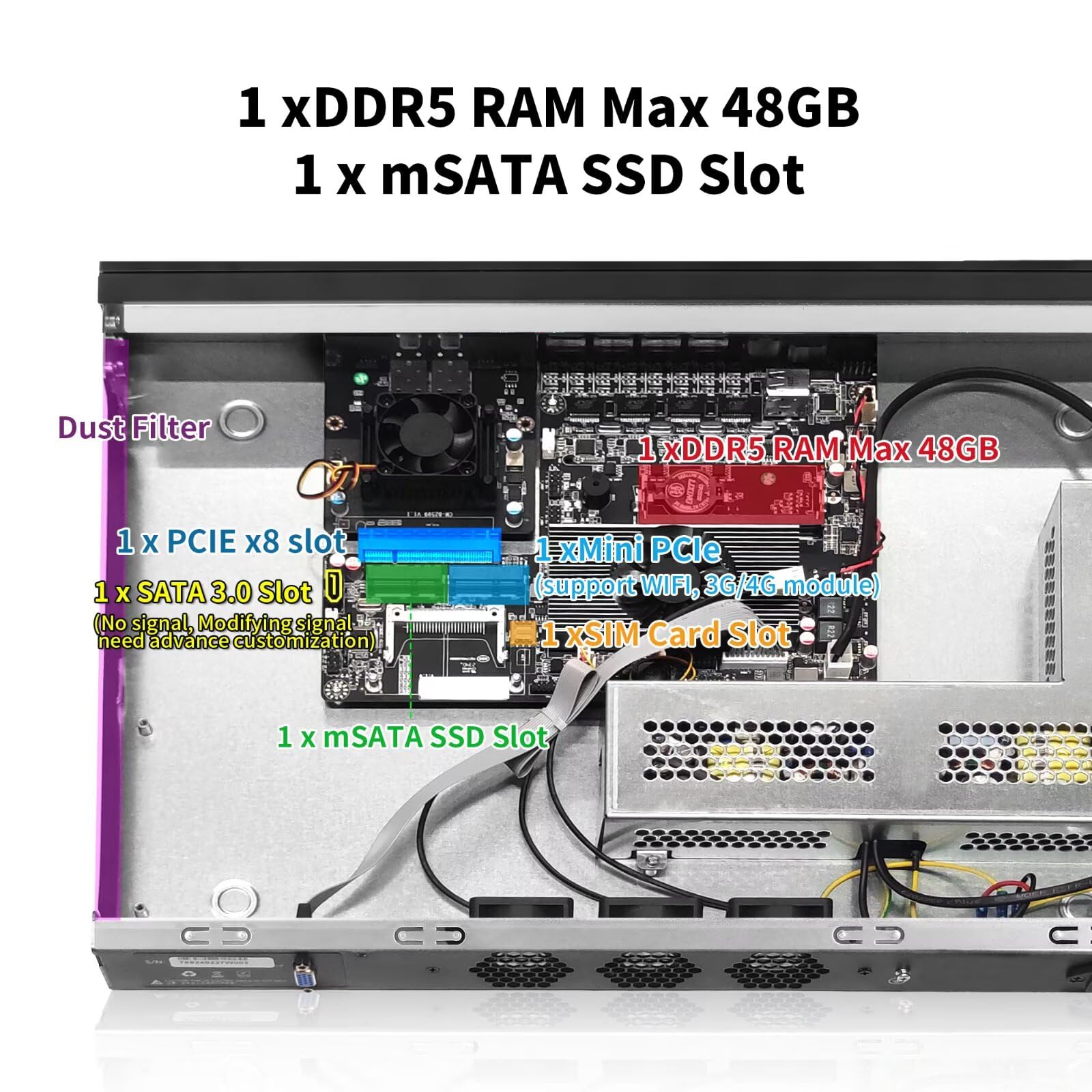 19" Firewall Rackmount N100, 2 x 82599ES 10GbE SFP+, 4 x i226V 2.5GbE LAN, 19 Pollici OPNsense Router Appliance, Barebone, 1U AES-NI Hardware, HD+VGA Dual Display, 2 x Power