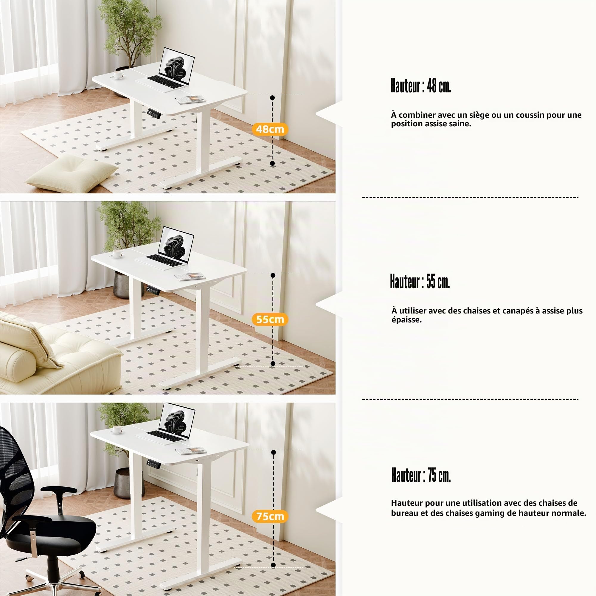 ERGOMAKER Bureau Assis Debout Faible 80 x 60 cm,Bureau électrique réglable