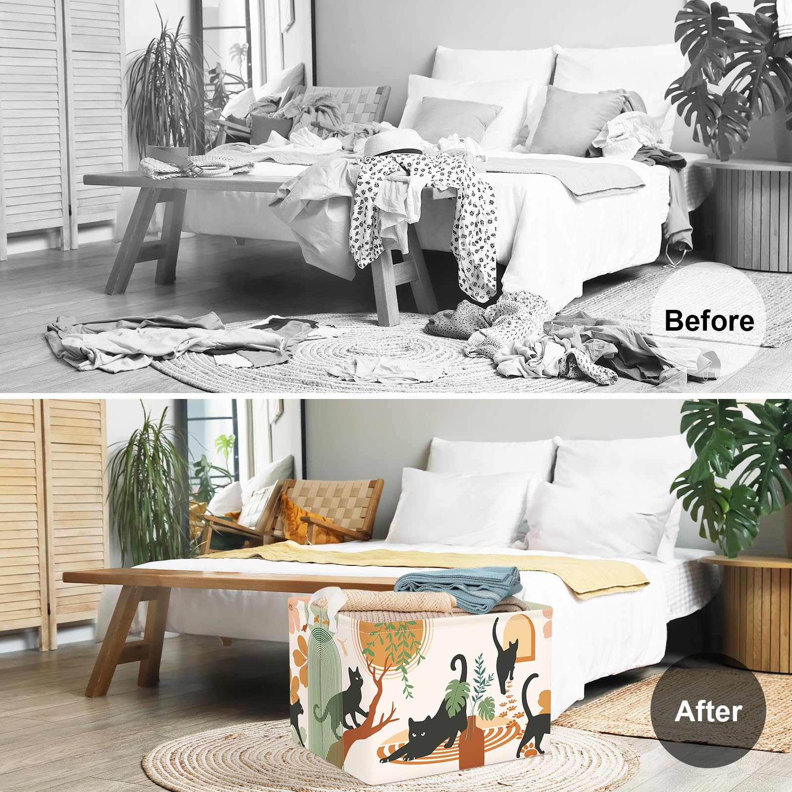 Clastyle Boho Animal Kid Storage Basket Baby Laundry Hamper Girls Gift Toy Box Collapsible Clothes Organizer Nursery Bin for Bedroom, Cat, 40 * 30 * 30 cm