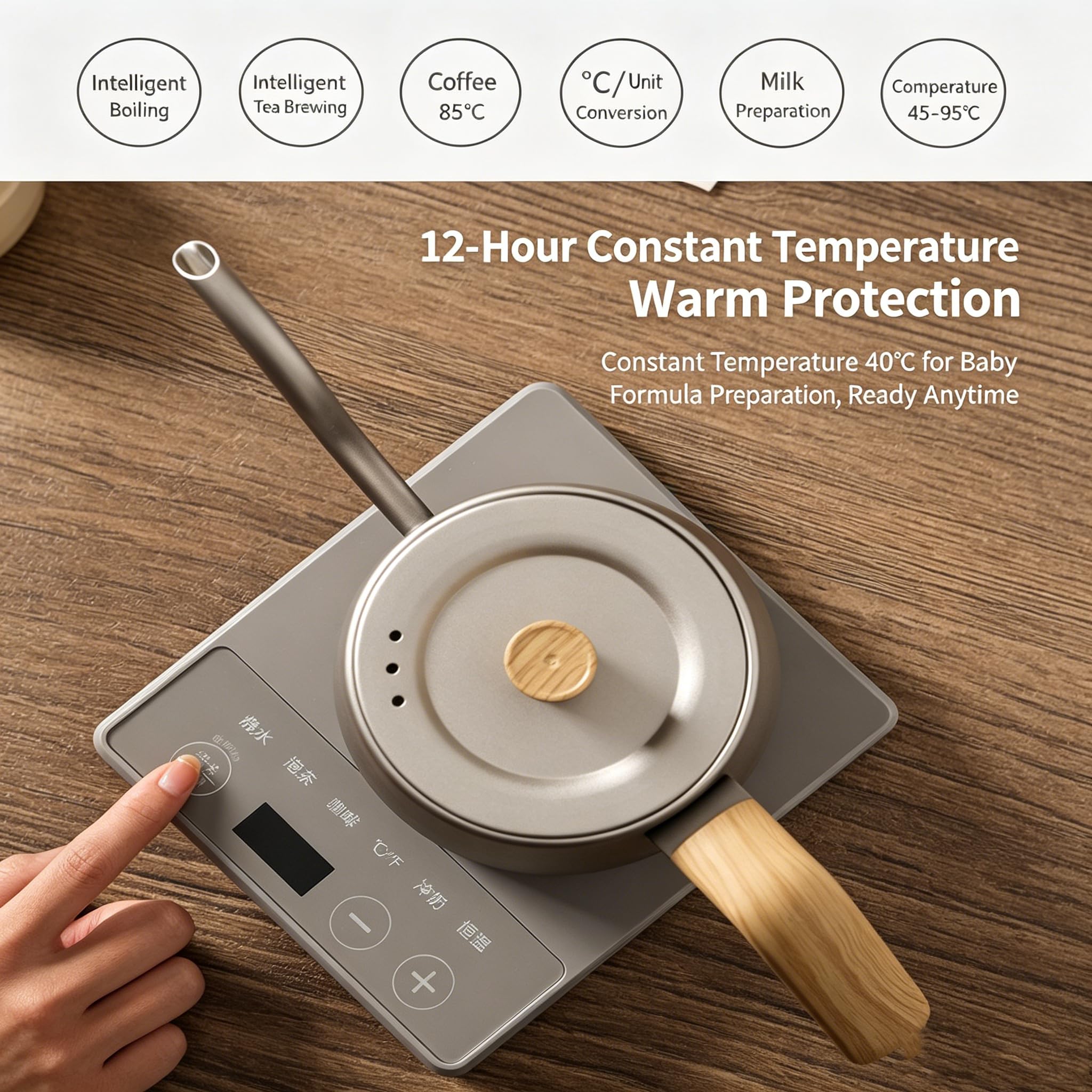 Hervidor Eléctrico De Cuello De Cisne De 1000 W, 1 L, Con Temperatura Constante Y Protección Contra Quemaduras En Seco. Ajustable De 40 A 100 °c. Tetera De Acero Inoxidable Para El Hogar Y La O black