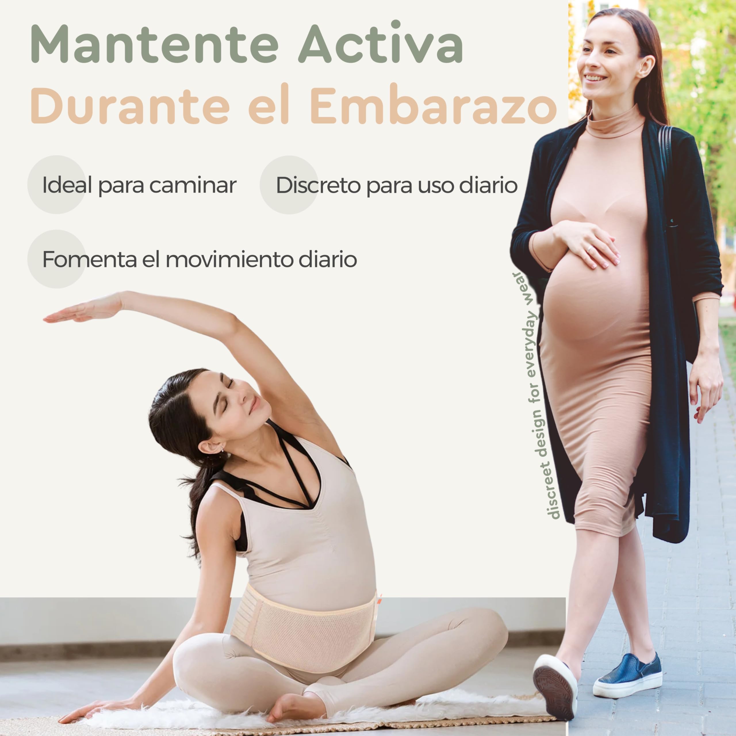 BellyNest – Banda de Maternidad para el Embarazo | Faja para Embarazadas con Soporte Abdominal y Sujeción Pélvica – Alivio del Dolor Lumbar, Ajustable y Transpirable (Beige, Talla Única)