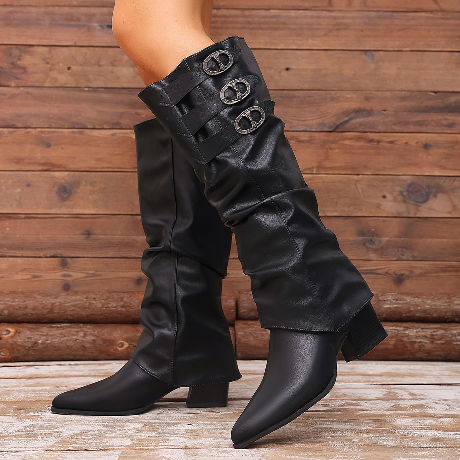 Botas de Invierno Mujer Botas Altas Moda con diseño Manga Desmontable con Hebilla Que llega hasta la Rodilla.