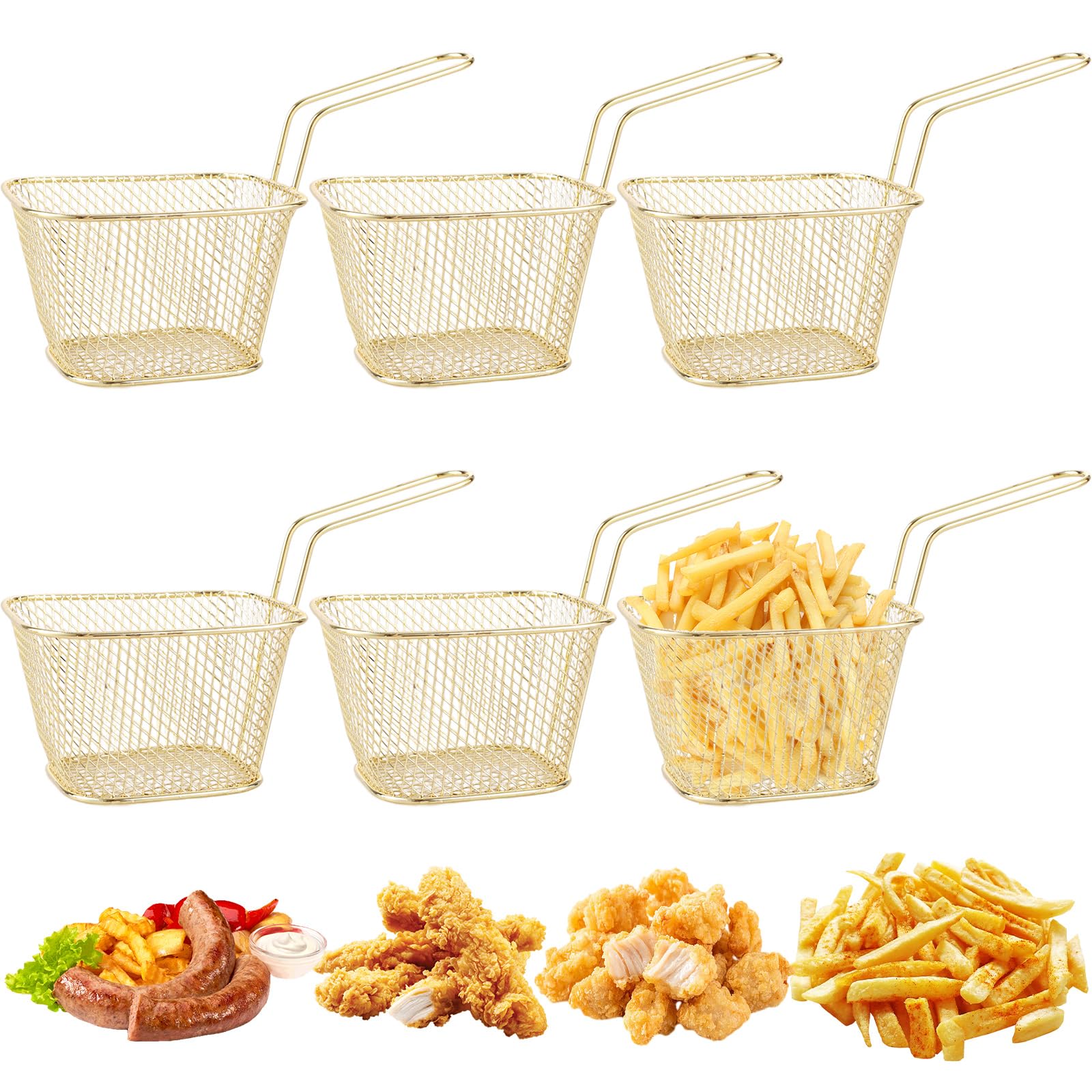 AKOLAFE Lot De 5 Mini Paniers à Frites Dorés En Acier Inoxydable – 6x7,5x8,5 Cm, Avec Poignée, Pour Service Et Friture
