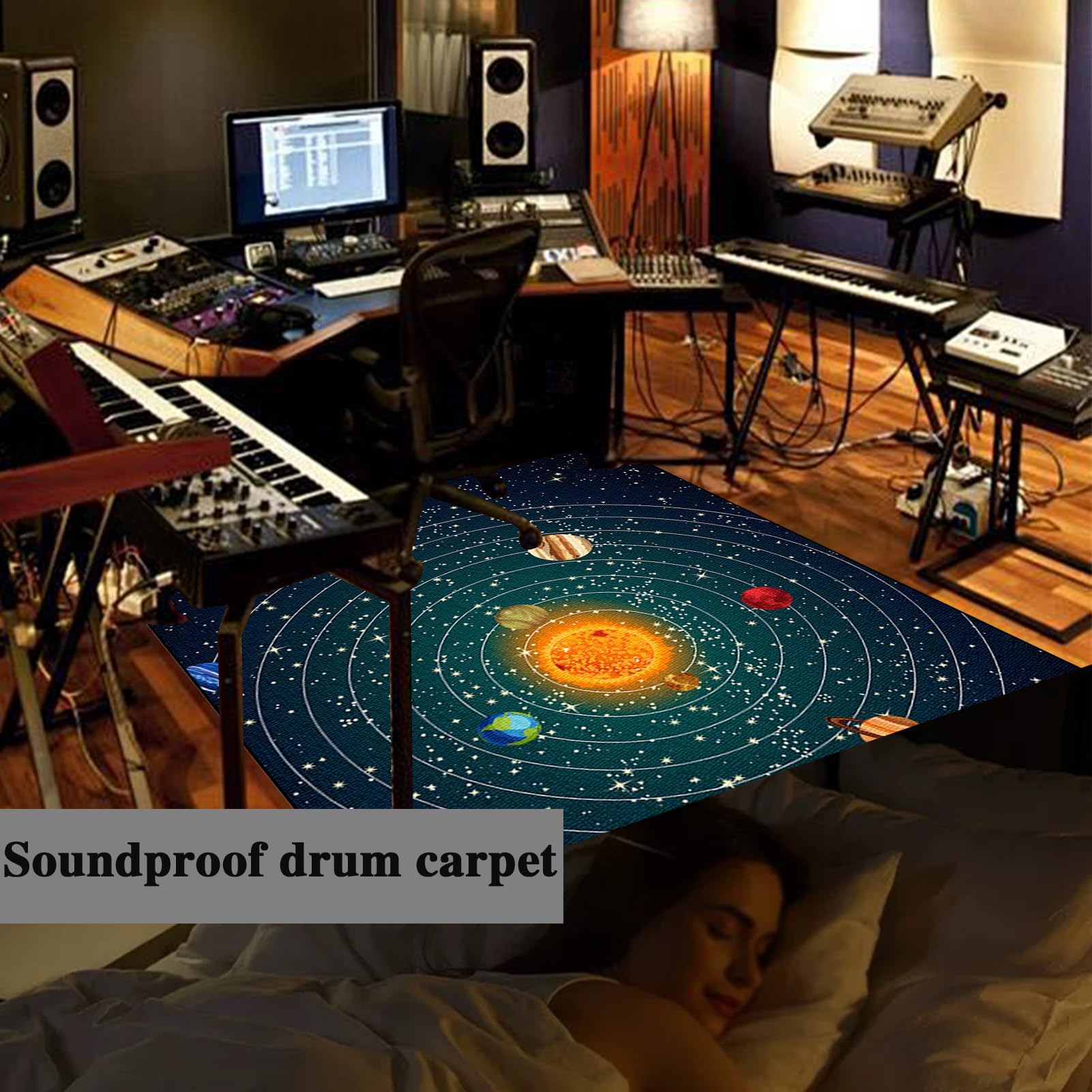 Tapis de Tambour antidérapant, insonorisant, 170 x 140 cm Tapis de Batterie Électronique Non Glissant Tapis à Tambour Insonorisé pour Kits de Batterie, Grosse Caisse, Caisse Claire et Piano