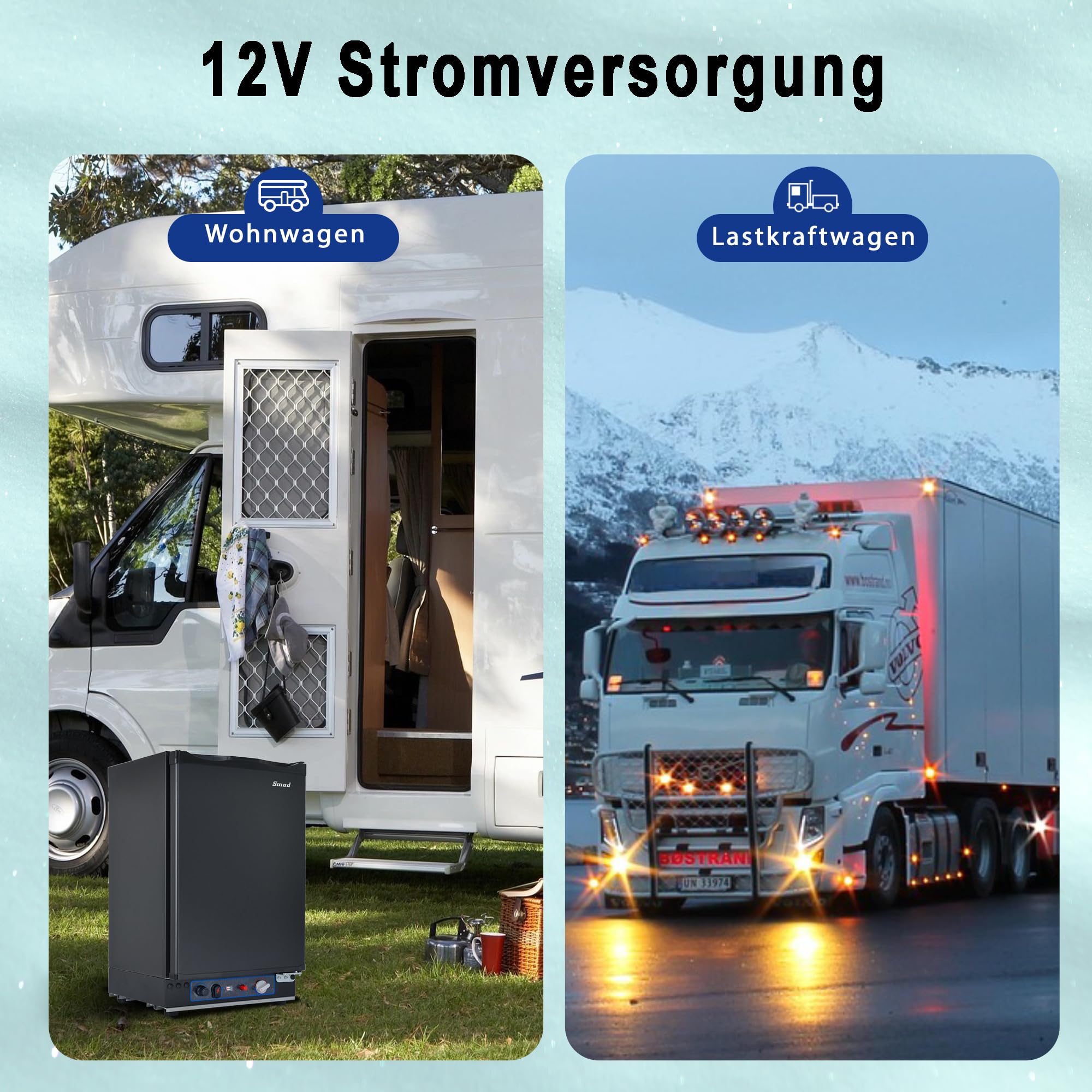 Smad Camping Gas Kühlschrank 12V 230V, 40L, 0-10℃, Leiser Absorber Wohnmobil Kühlschrank für Auto, Büro und Schlafzimmer, Wendetür, Schwarz