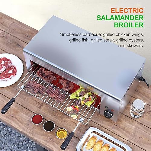 Miniatura 3 de Parrilla eléctrica de acero inoxidable de 2000 W y asador de salamandra, montaje en paredmesa, 24 x 11.8 x 11 pulgadas, bandeja de aceite extraíble,
