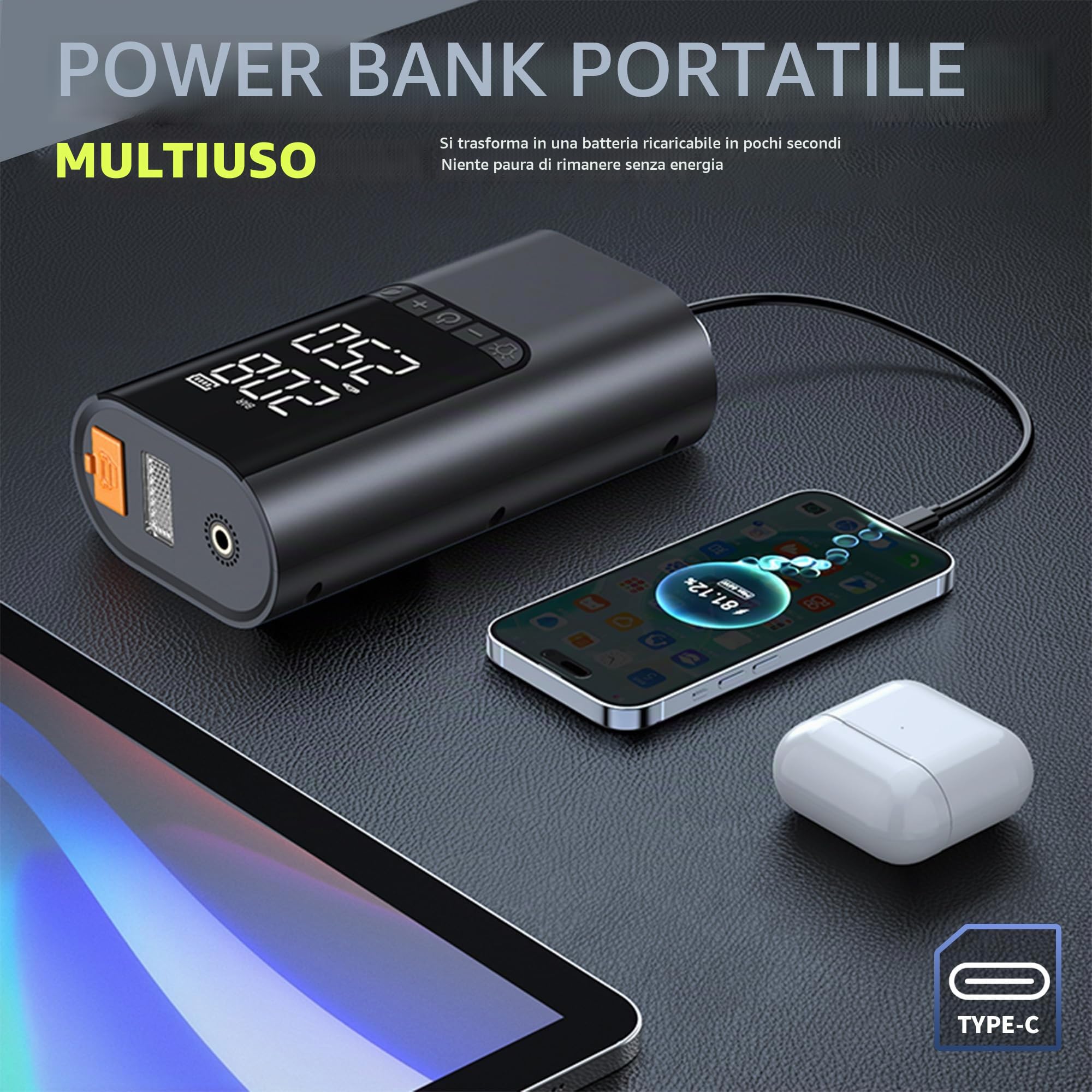 Booster Avviamento Auto,COCCKO Avviatore Emergenza con Compressore,6000A 10000mAh Avviatore Batteria Macchina, Ricarica USB-C, Jump Starter con LED Torcia(Fino a Tutti i Benzina e 12L Diesel)