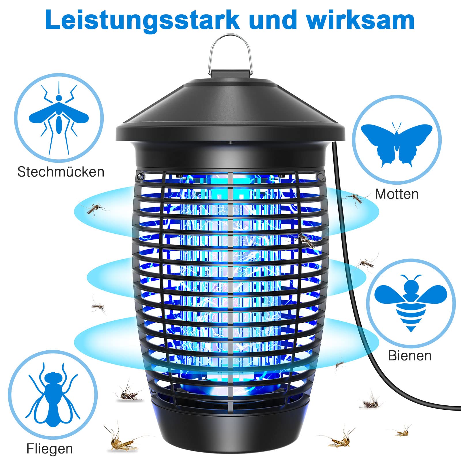 PALONE Insektenvernichter Elektrisch, Mückenfalle 20W 4500W UV Mückenlampe Mückenschutz, Fliegenfalle Elektrisch Fliegenfänger Insektenfalle Ungiftig Geruchsneutral für Innen und Traufe