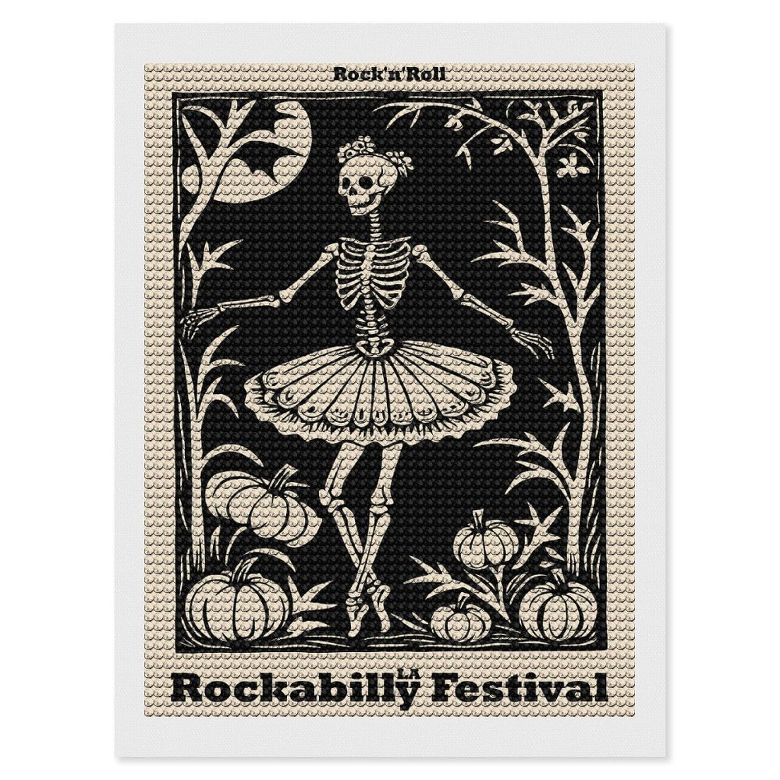 Junmoney Rockabilly Festival Skeleton Ballerina Diamond Art Canvas 12"x16", for Adults, Mindful Craft Activity, Modern Decor, Christmas Gift, Full Kit Included