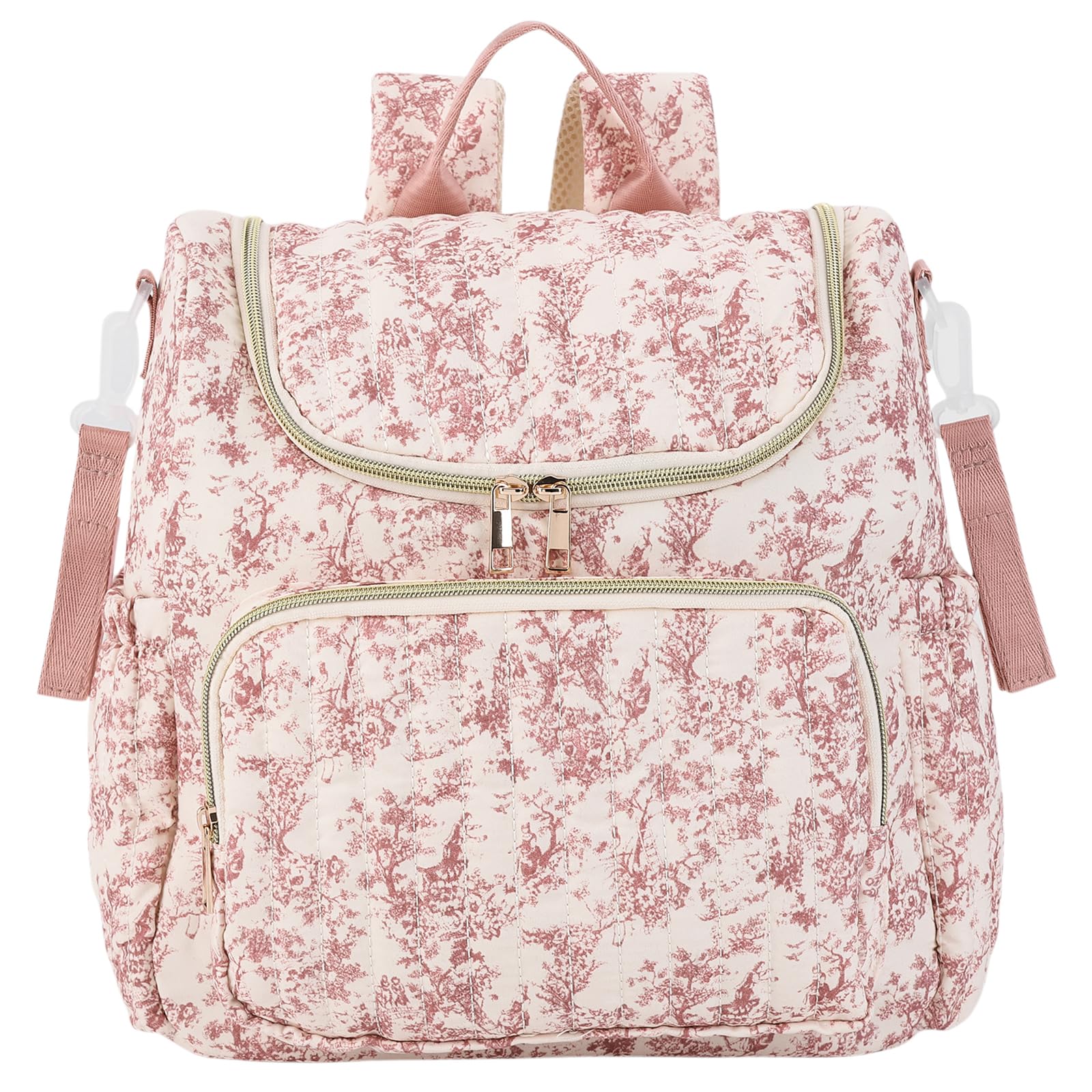 Floral Diaper Bag Backpack, Nappy Changing Bag with Stroller Strap