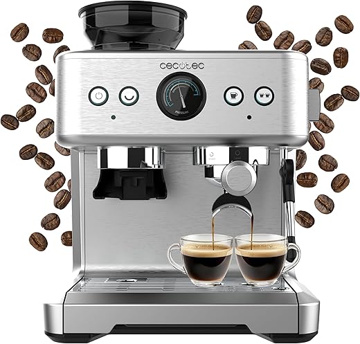 Cecotec Espresso 20 Bar Coffee Maker Power Espresso 20 Barista Maestro. 2250W, Pressure Gauge, 2 Thermoblocks, Steamer Steamer, Coffee Bean Tank and Grinder with 20 Levels
