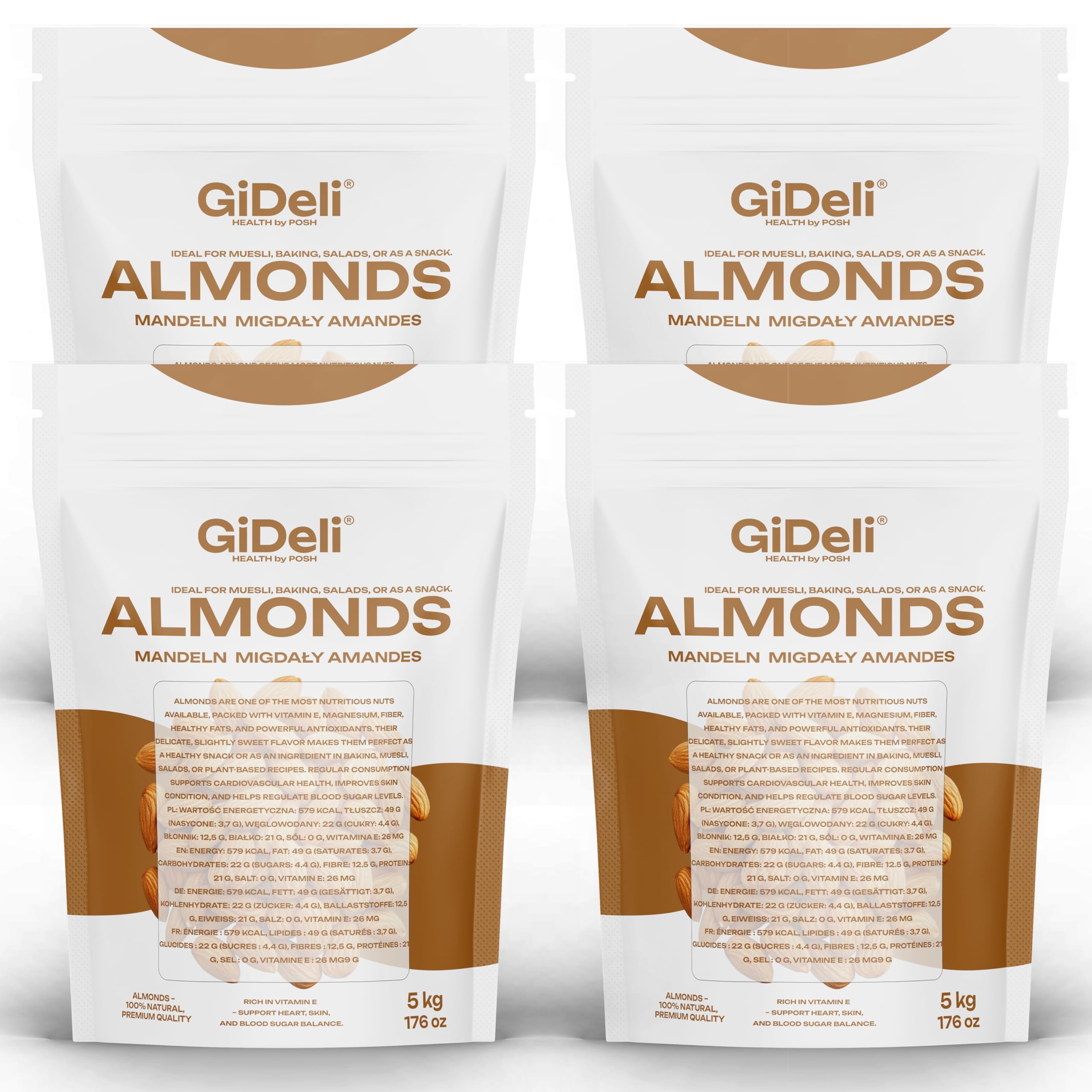 GiDeli Almendras Crudas 4 x 5 kg - Naturales, Sin Sal - Frutos Secos