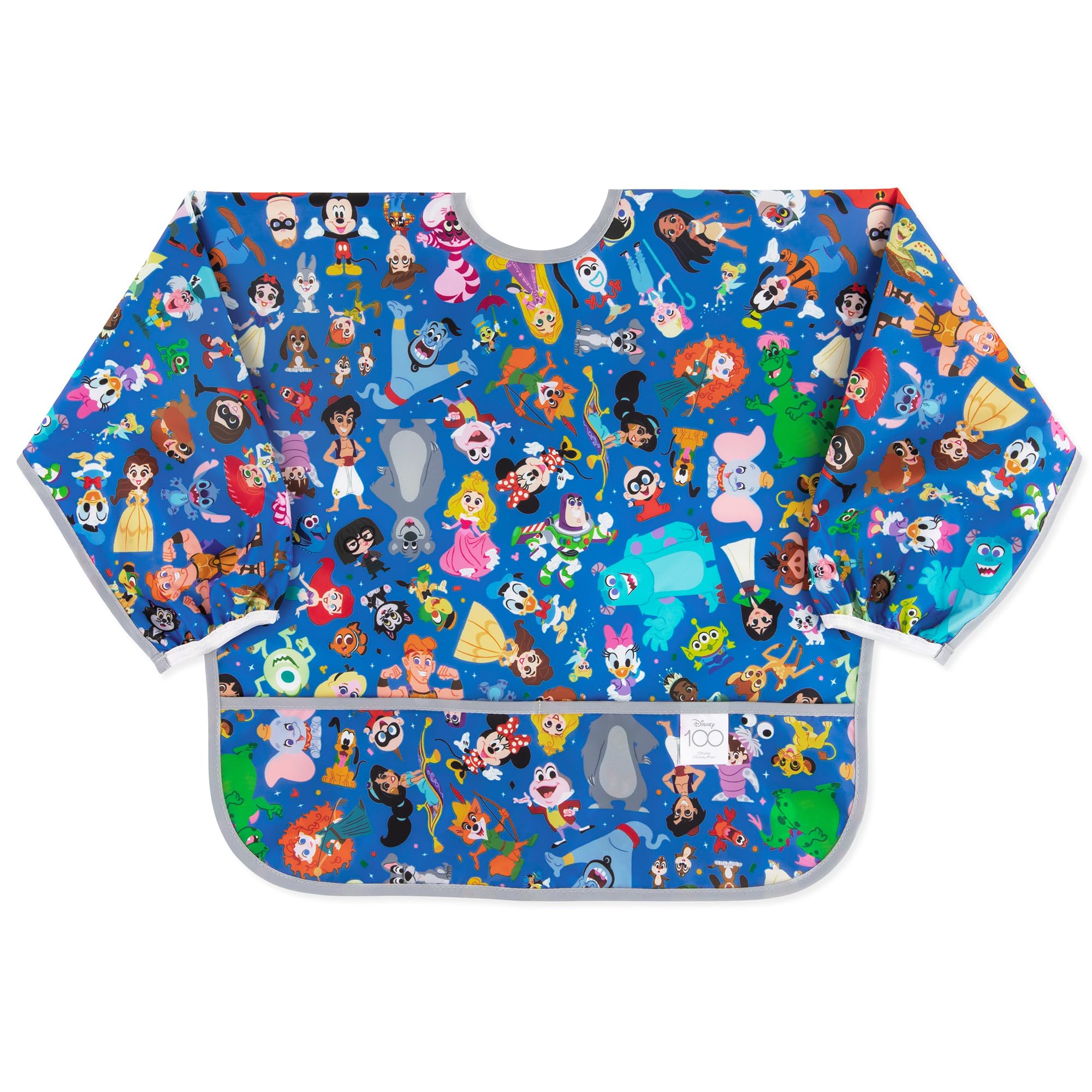 Disney Sleeved Bib for Girl or Boy, Baby and Toddler for 6-24 Mos, Essential Must Have for Eating, Feeding, Baby Led Weaning Supplies, Long Sleeve Mess Saving, 100 Magical Celebration